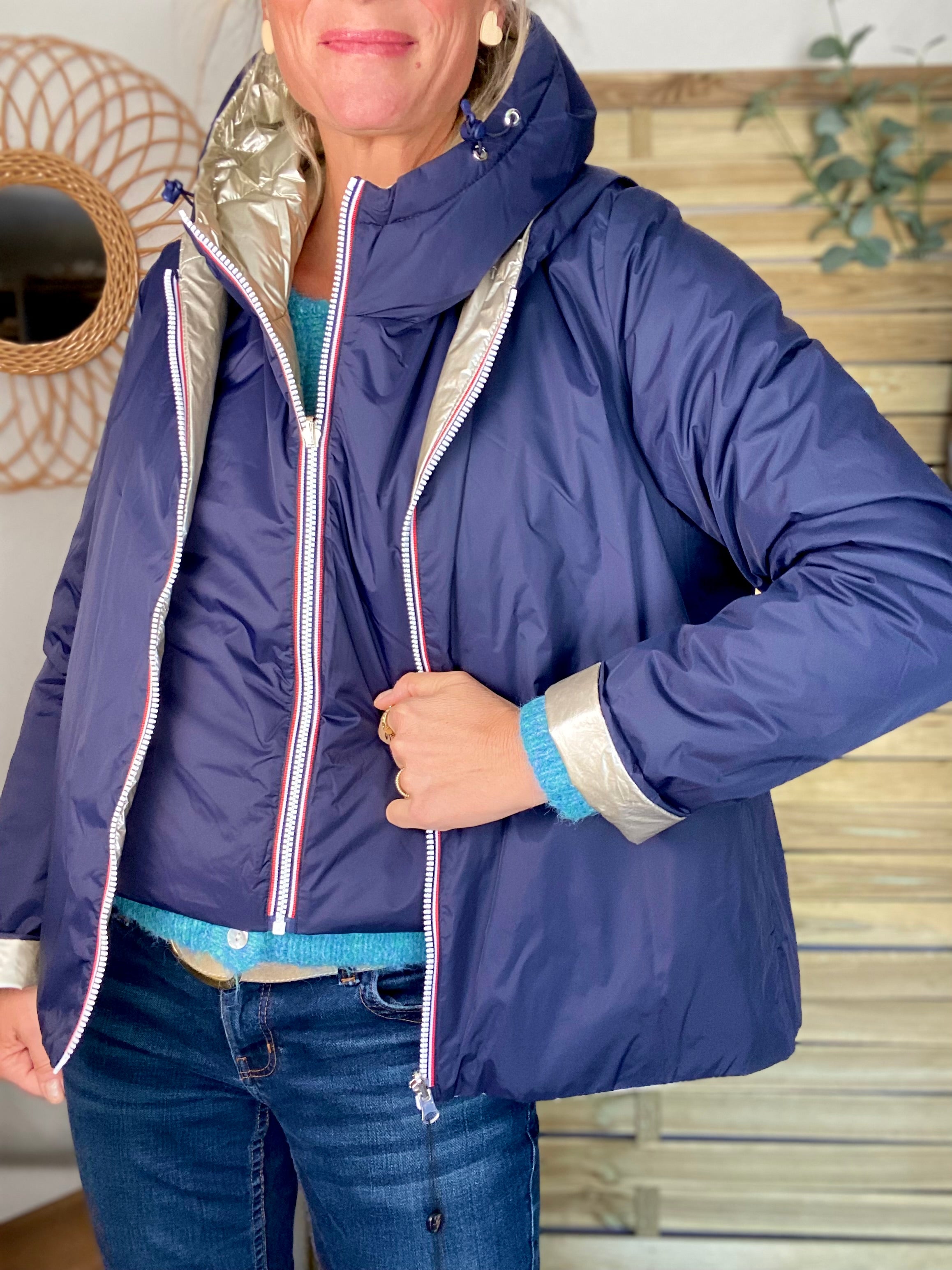 Col capuche amovible réversible  DANY - LAURA JO - Bleu Marine / Doré