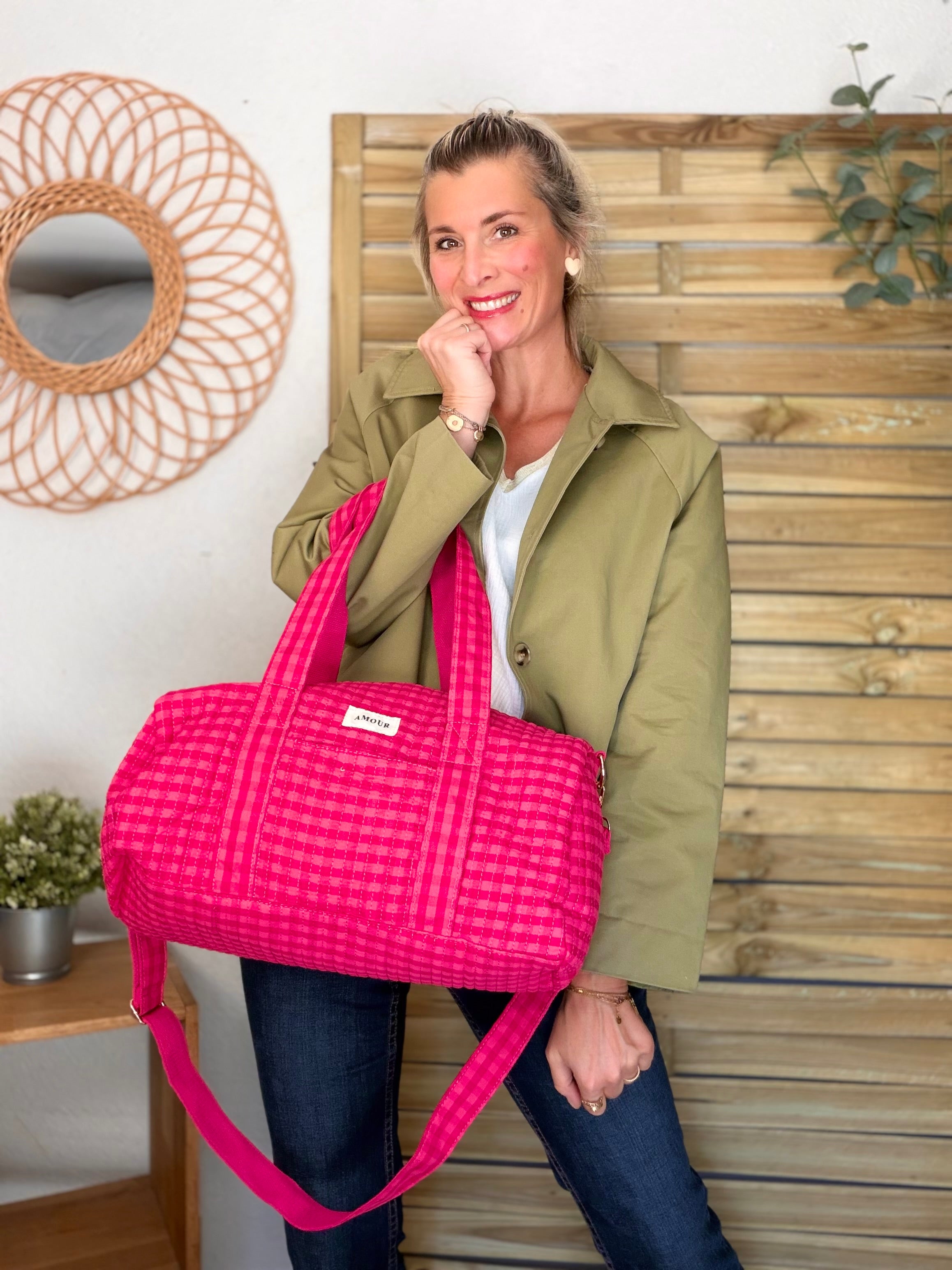 Sac polochon imprimé Vichy rose Amour NOA