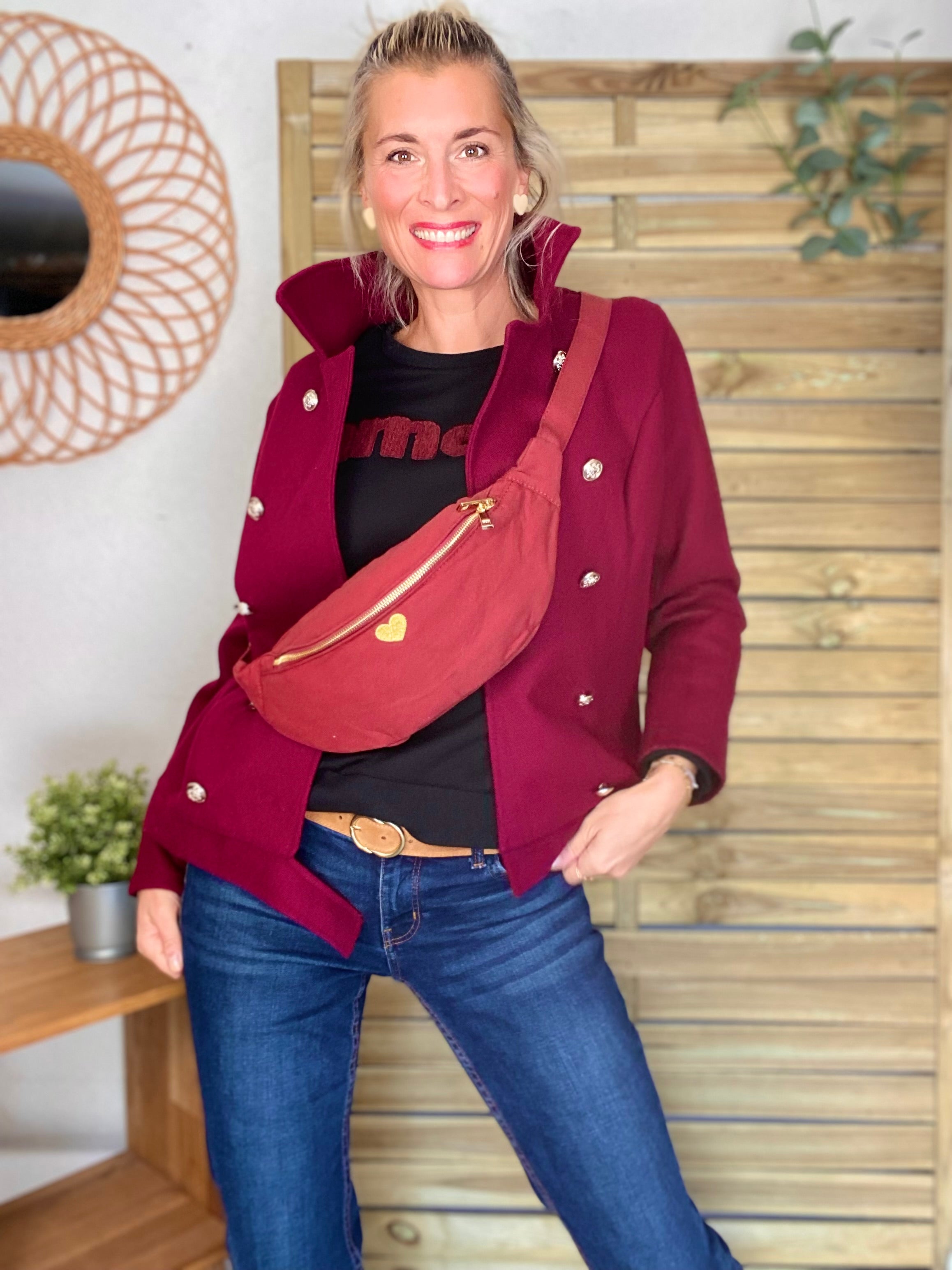 Sac banane en coton Coeur brodé 💛 CASSIDY - Bordeaux