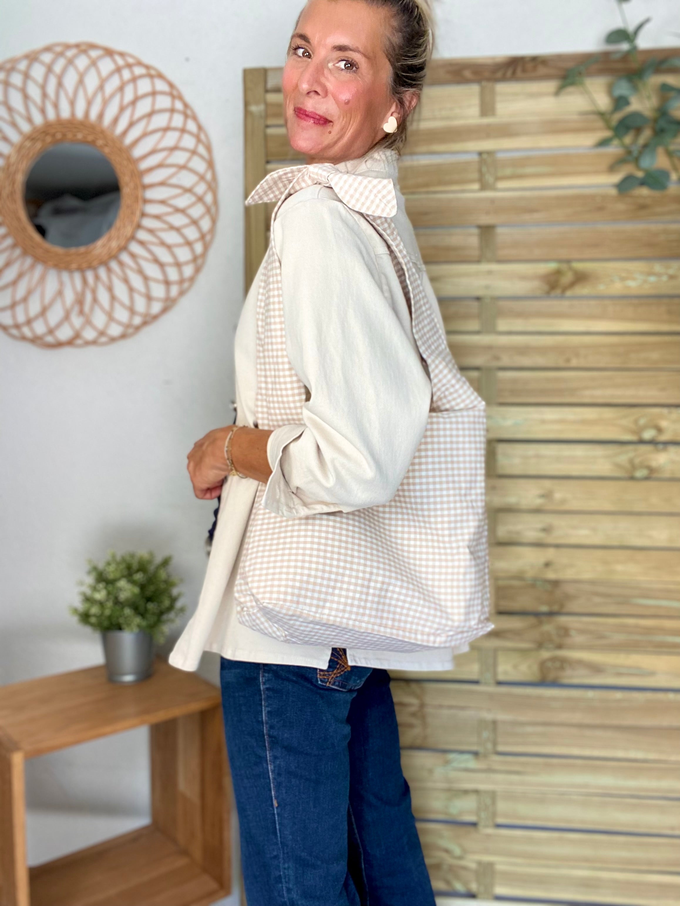 Sac cabas imprimé MEGAN - Vichy beige