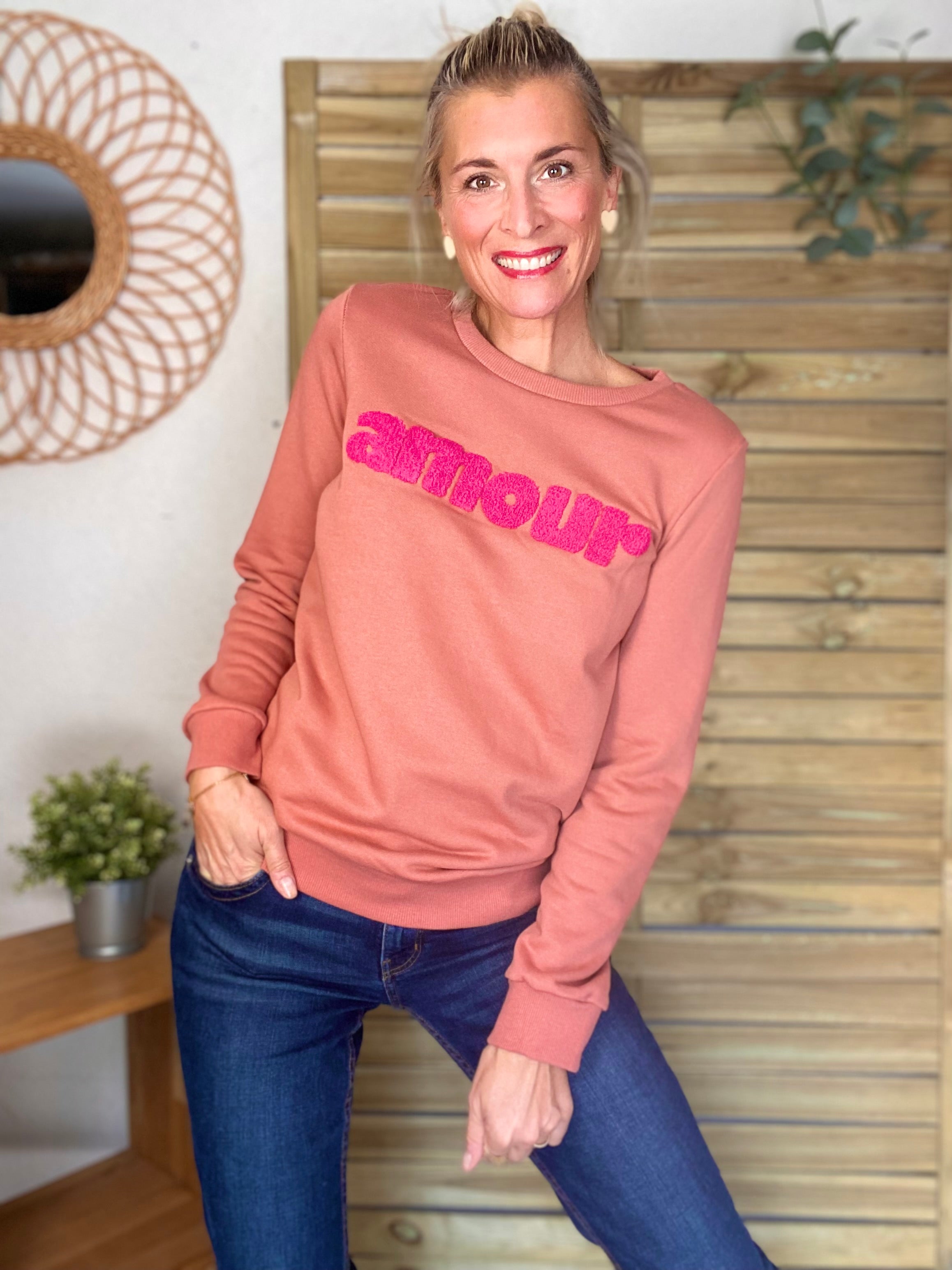 Sweat amour DORIA - Vieux rose / Fuschia