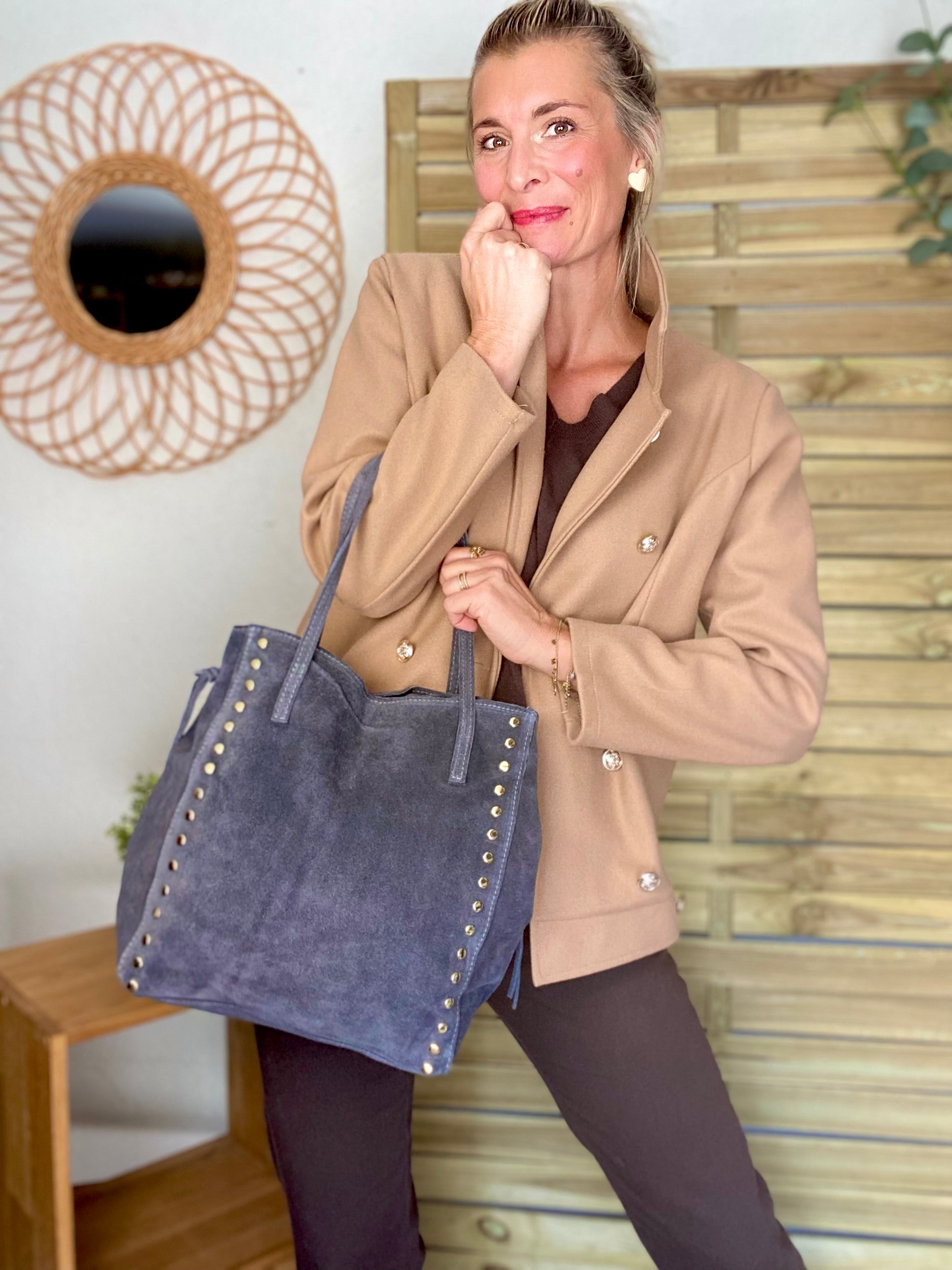 ⚡️PÉPITES FRIDAY - Sac en cuir daim avec clous - Gris foncé - COURTNEY