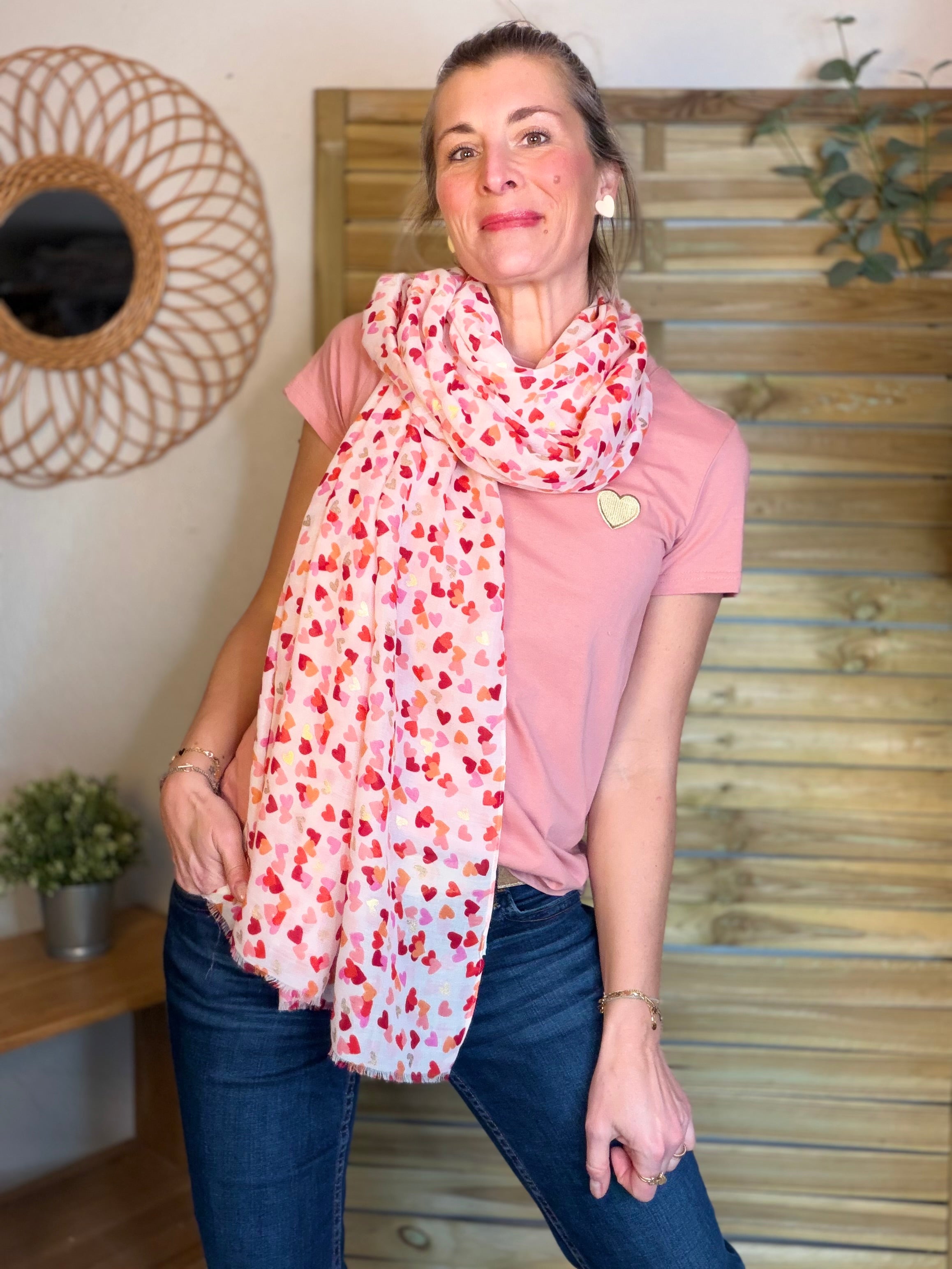 Foulard Cœurs SIGRID - Rouge Rose ❤️💛🩷