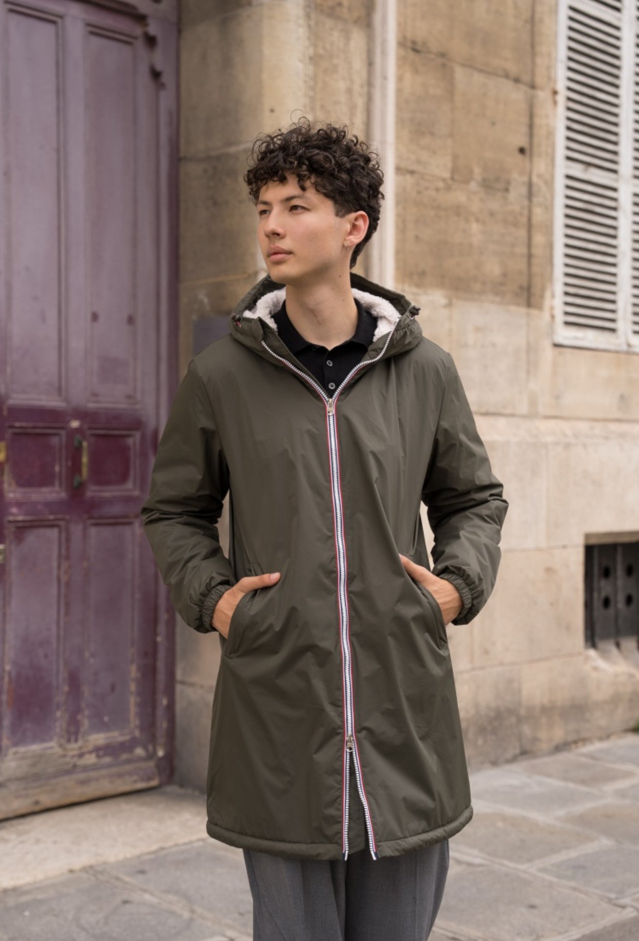 Parka Imperméable Homme LOUIS* LONG fourré sherpa - Kaki - Laura Jo