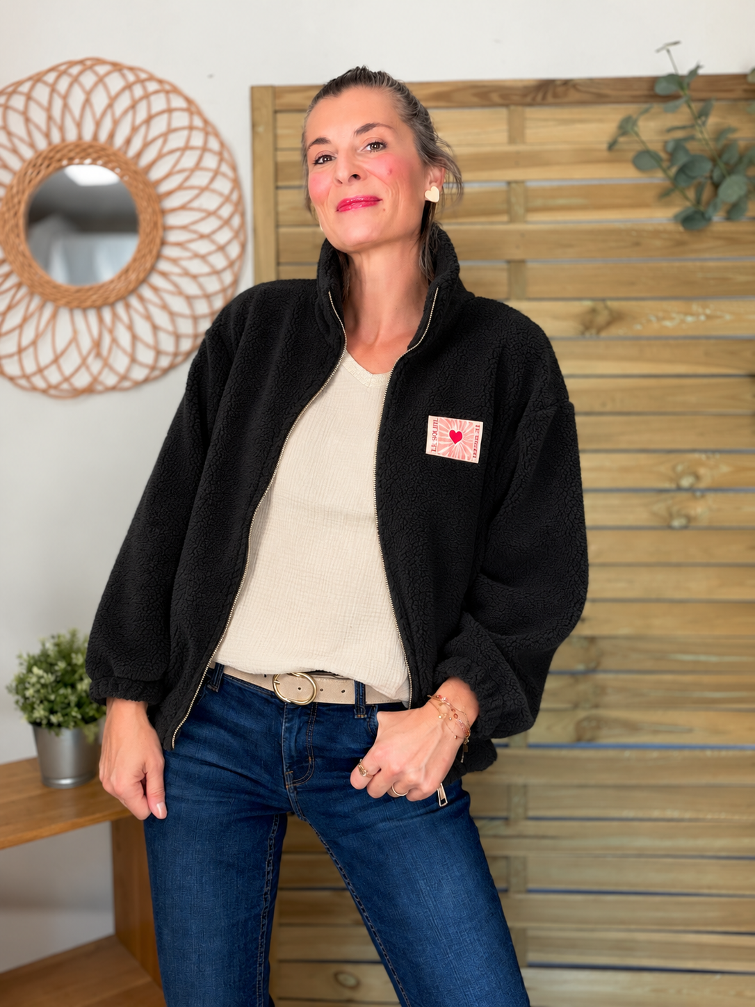 ⚡️ARRIVAGE • Veste teddy Sherpa zippée « Soleil » DORO Noir