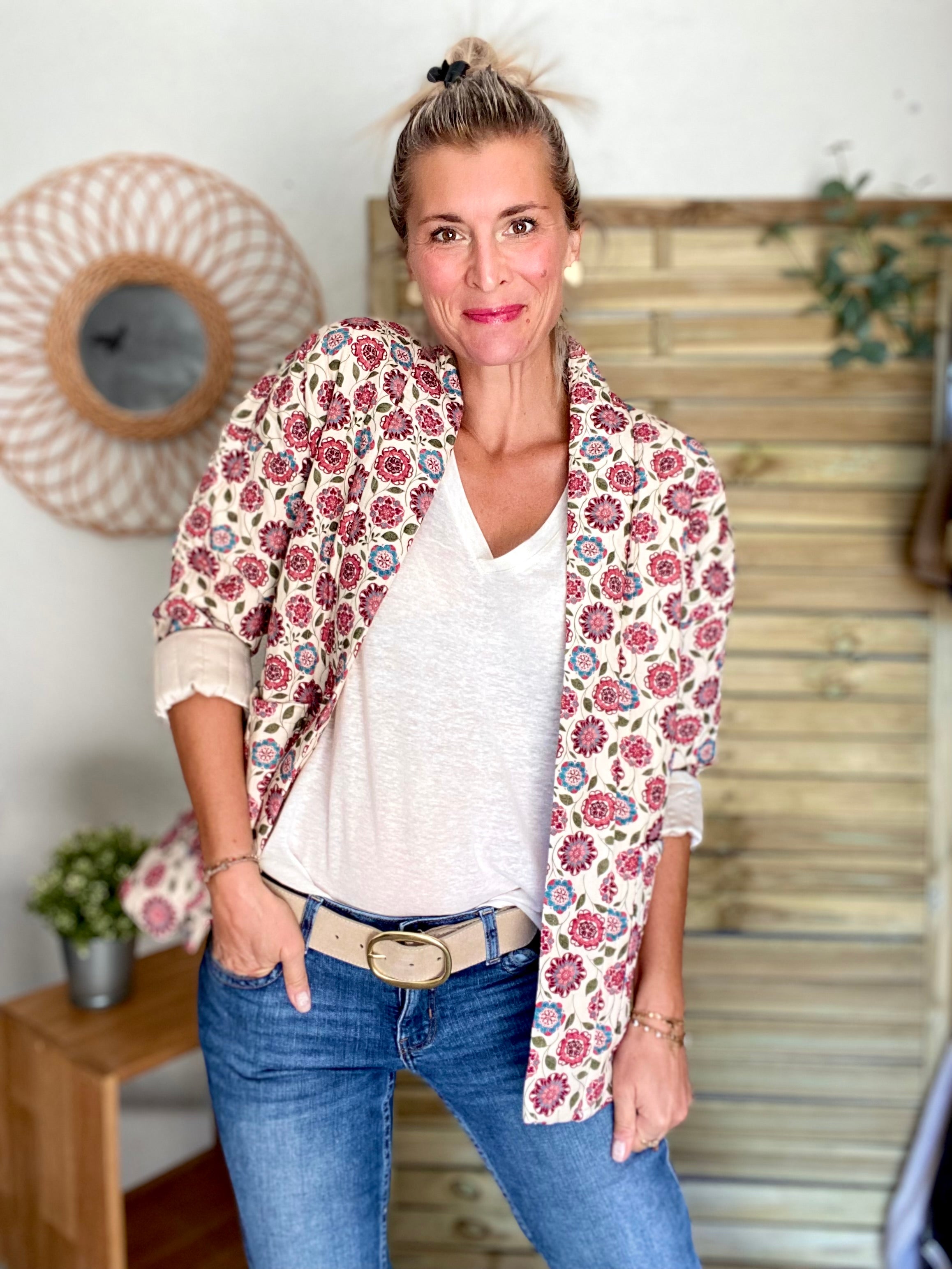 Veste matelassée SUZANNE - imprimé floral rose - taille unique