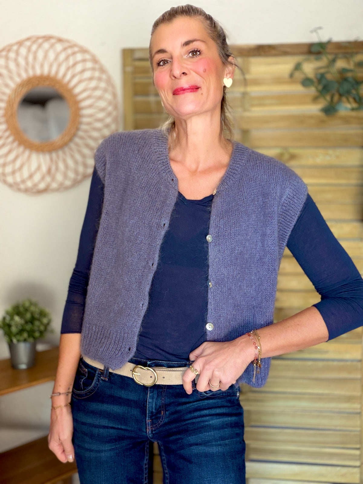 Gilet sans manche en maille laine et mohair AVERY Gris bleuté