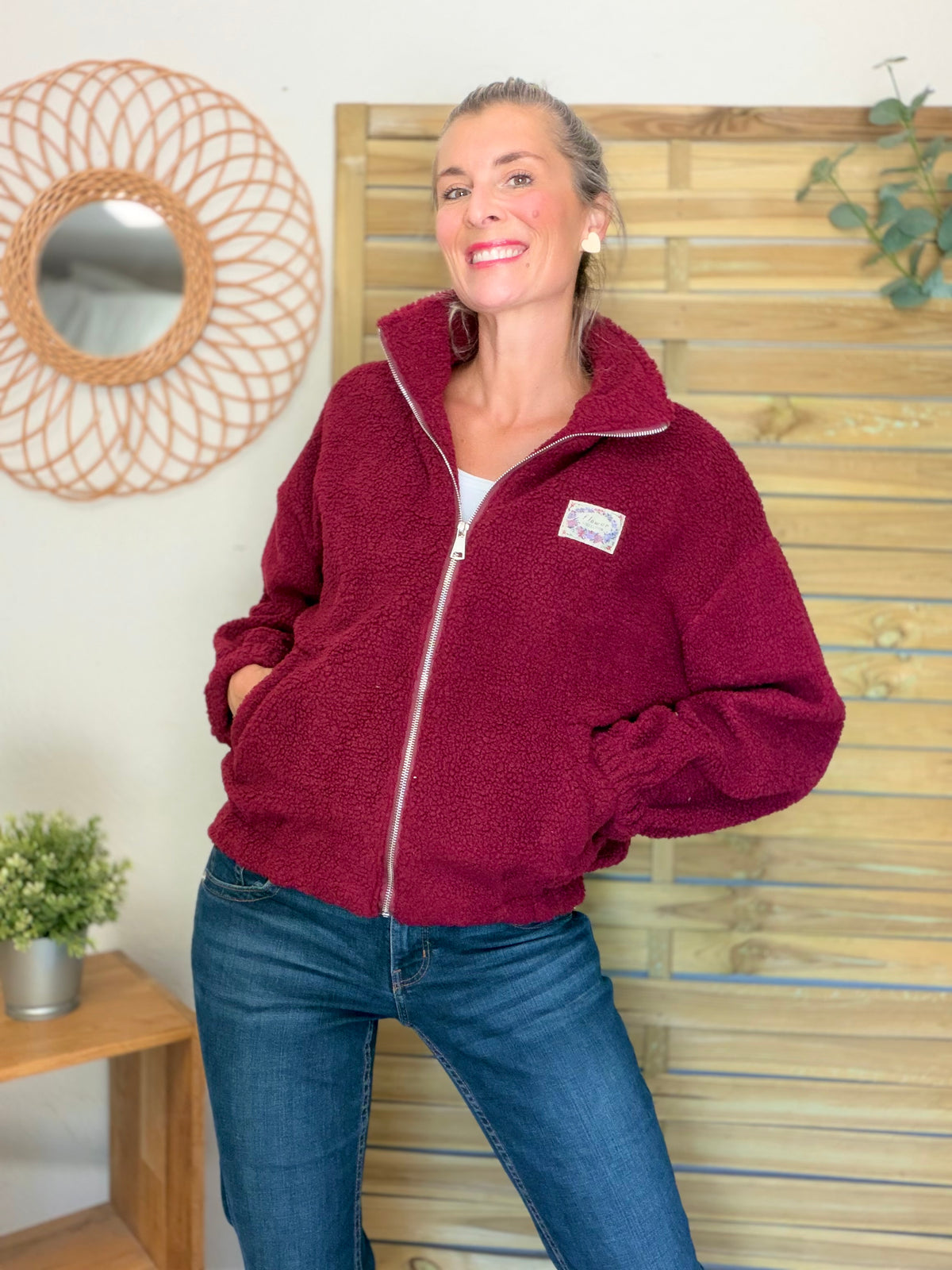 Veste Sherpa zippée LÉONIE Bordeaux