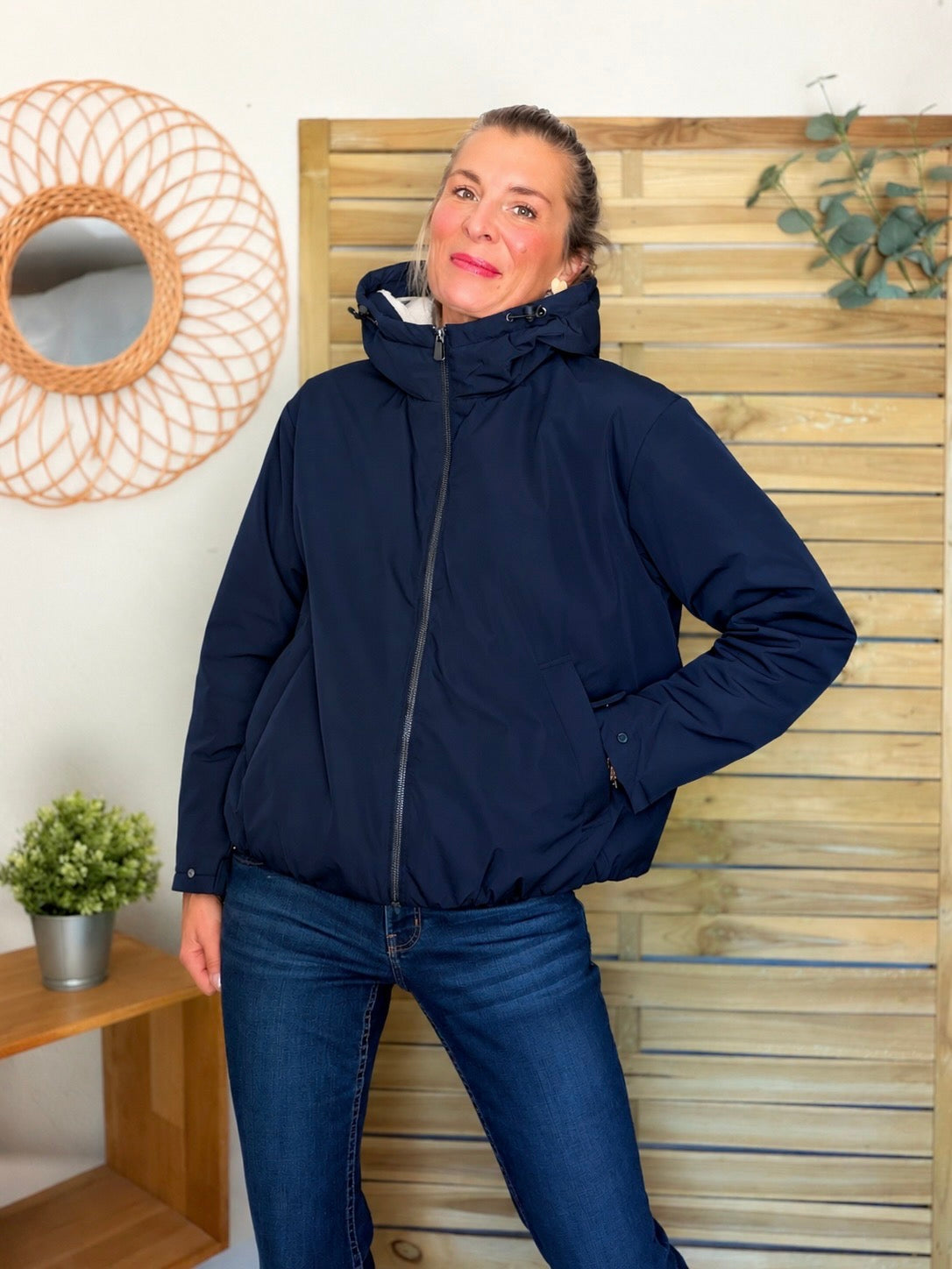 LAURA JO - Imperméable fourré EVA court - Bleu marine