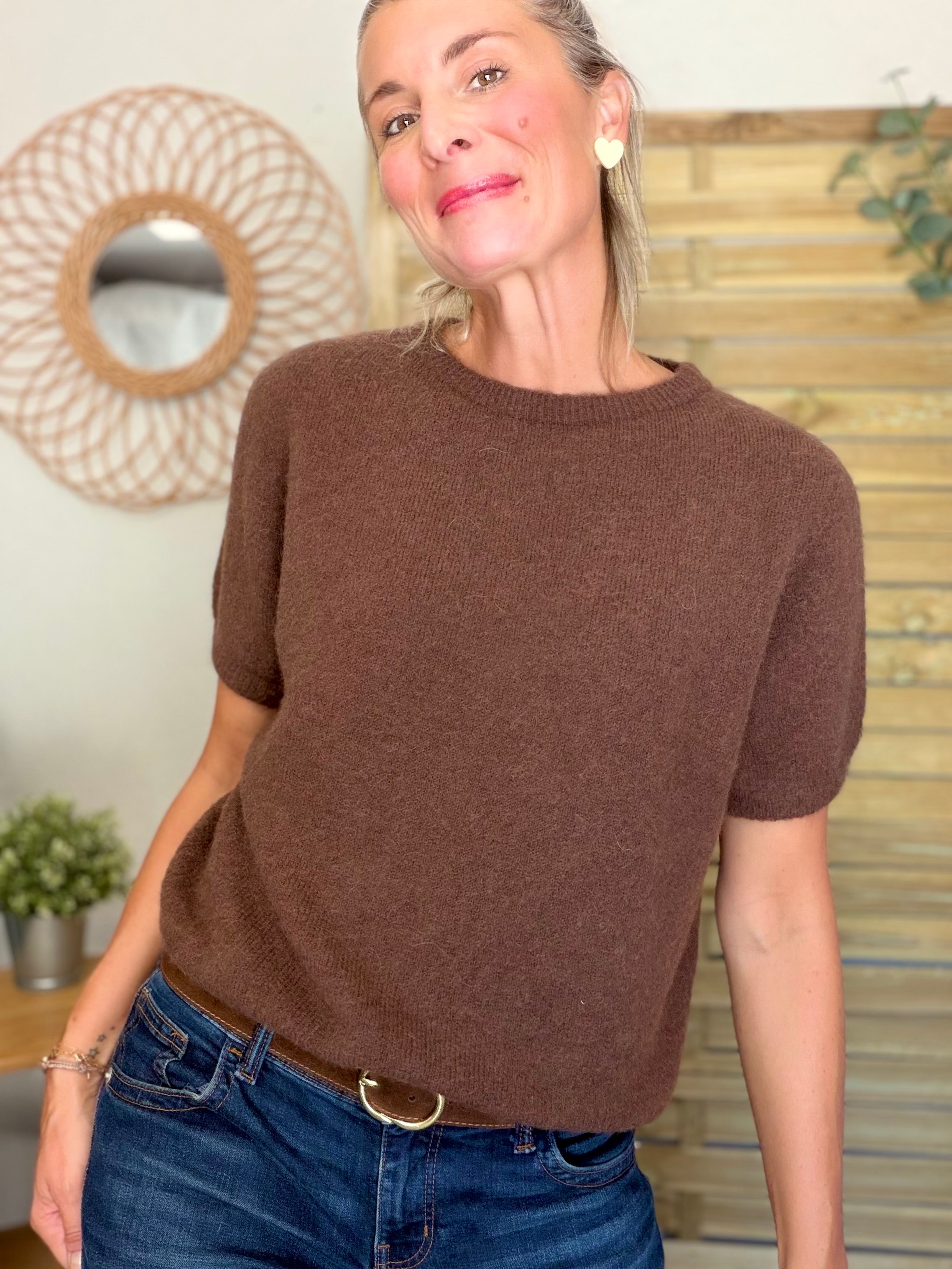Pull laine et alpaga PEGGY - Chocolat