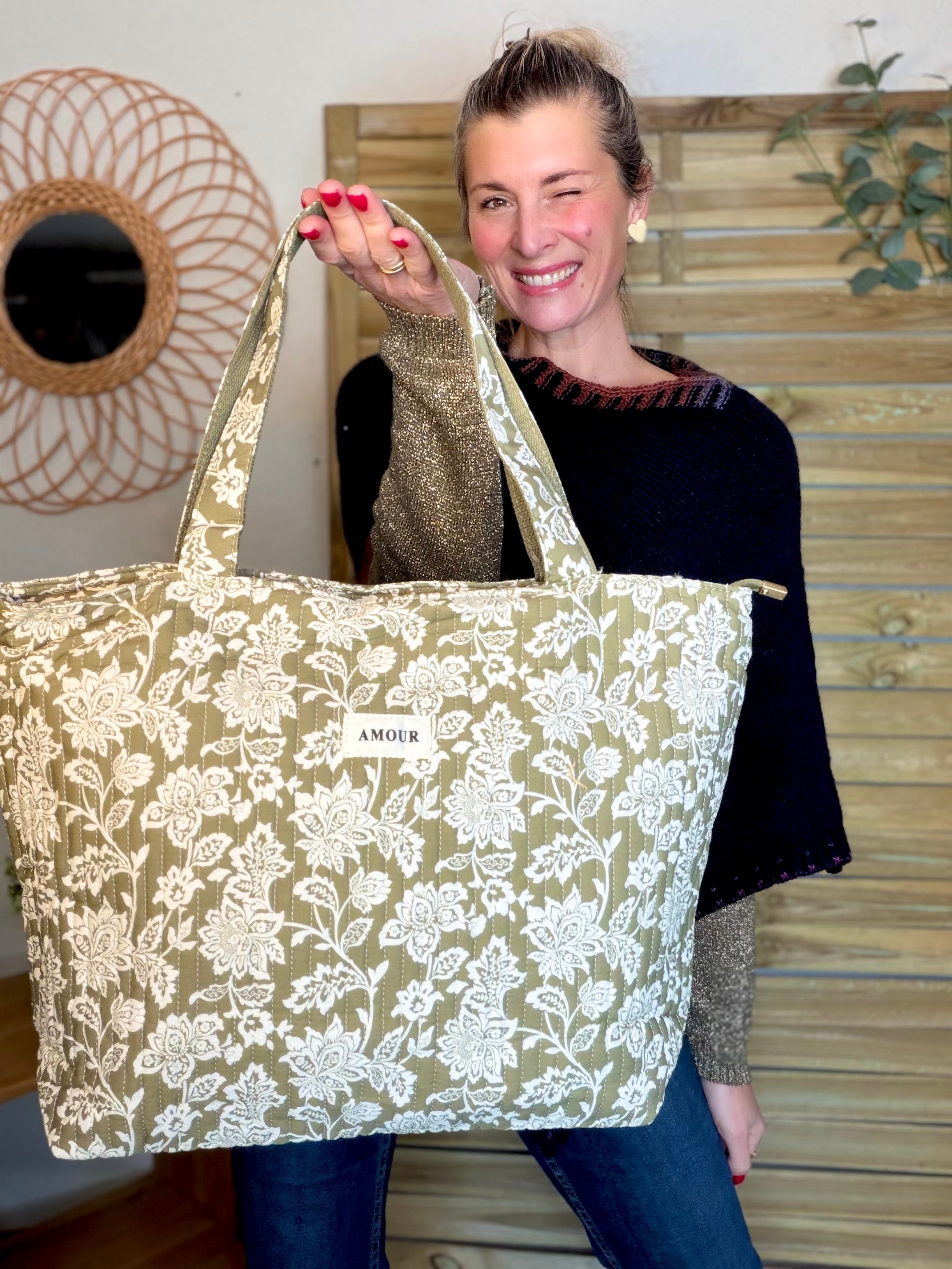 Sac cabas imprimé PIERCE - fleuri Kaki