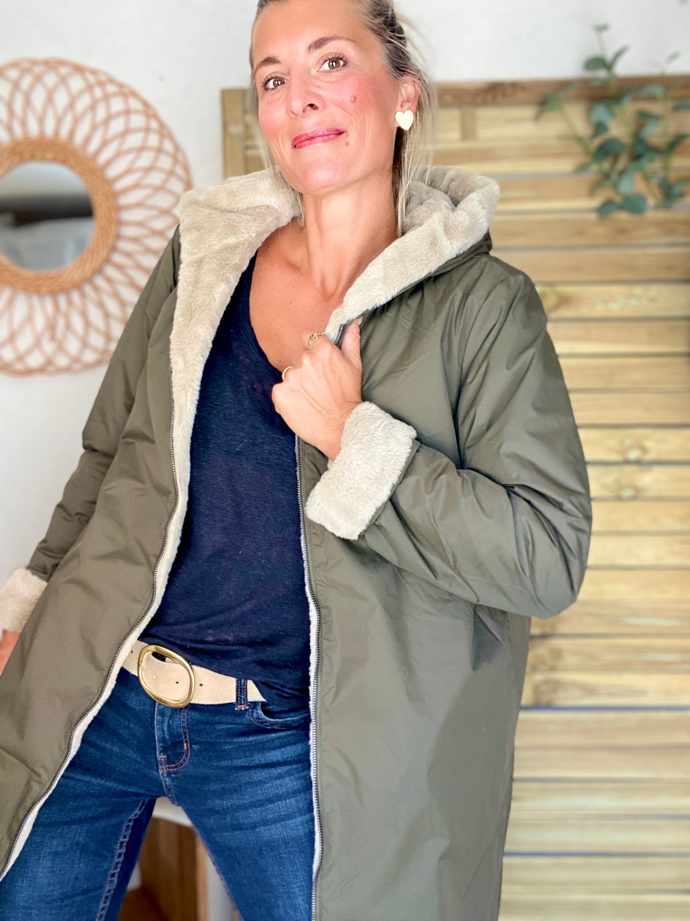 Parka Imperméable réversible fourrée Kaki / Beige ALIX - LAURA JO