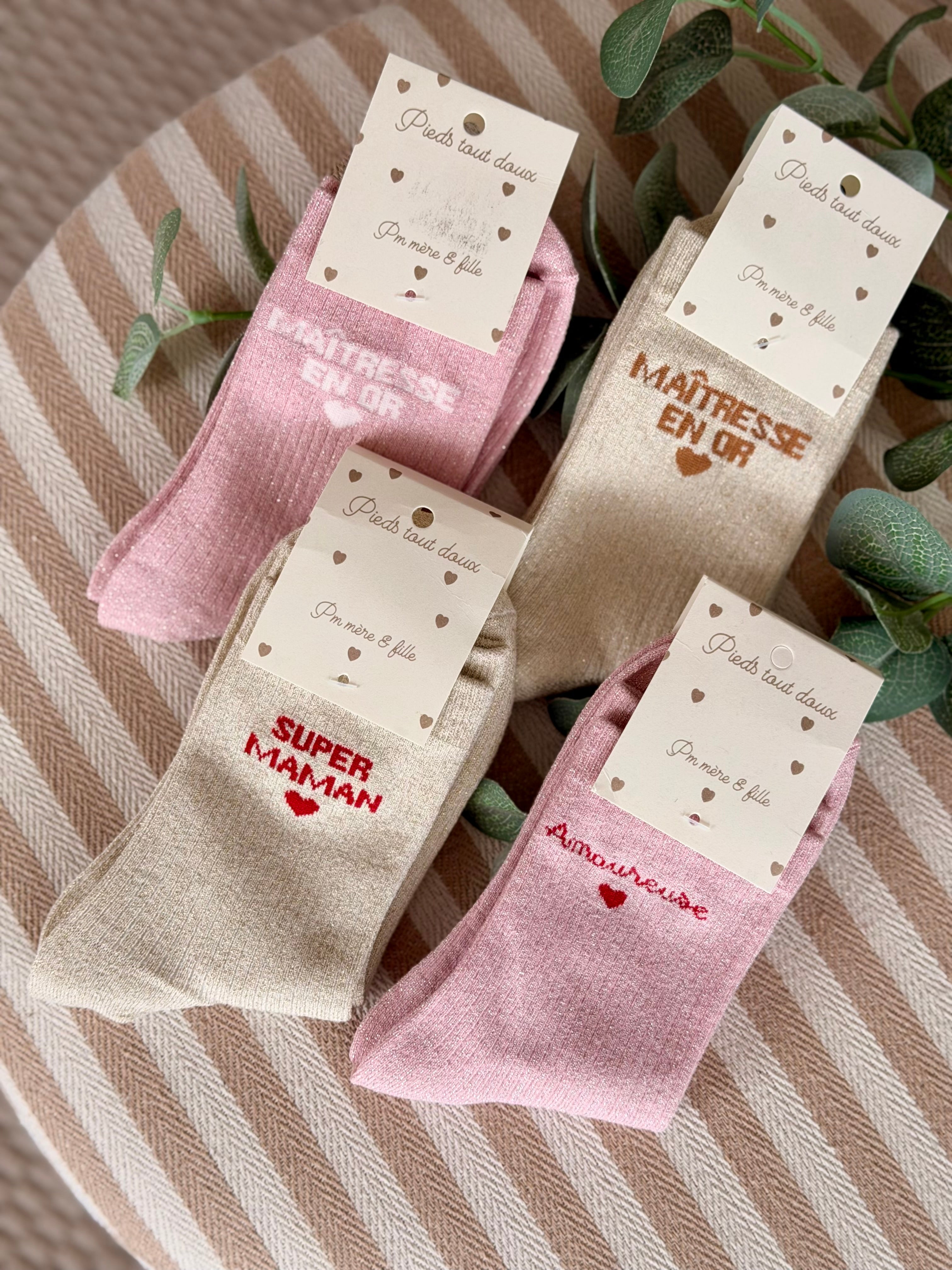 Chaussettes scintillantes glitter ZIA - Maîtresse / Maman / Amoureuse