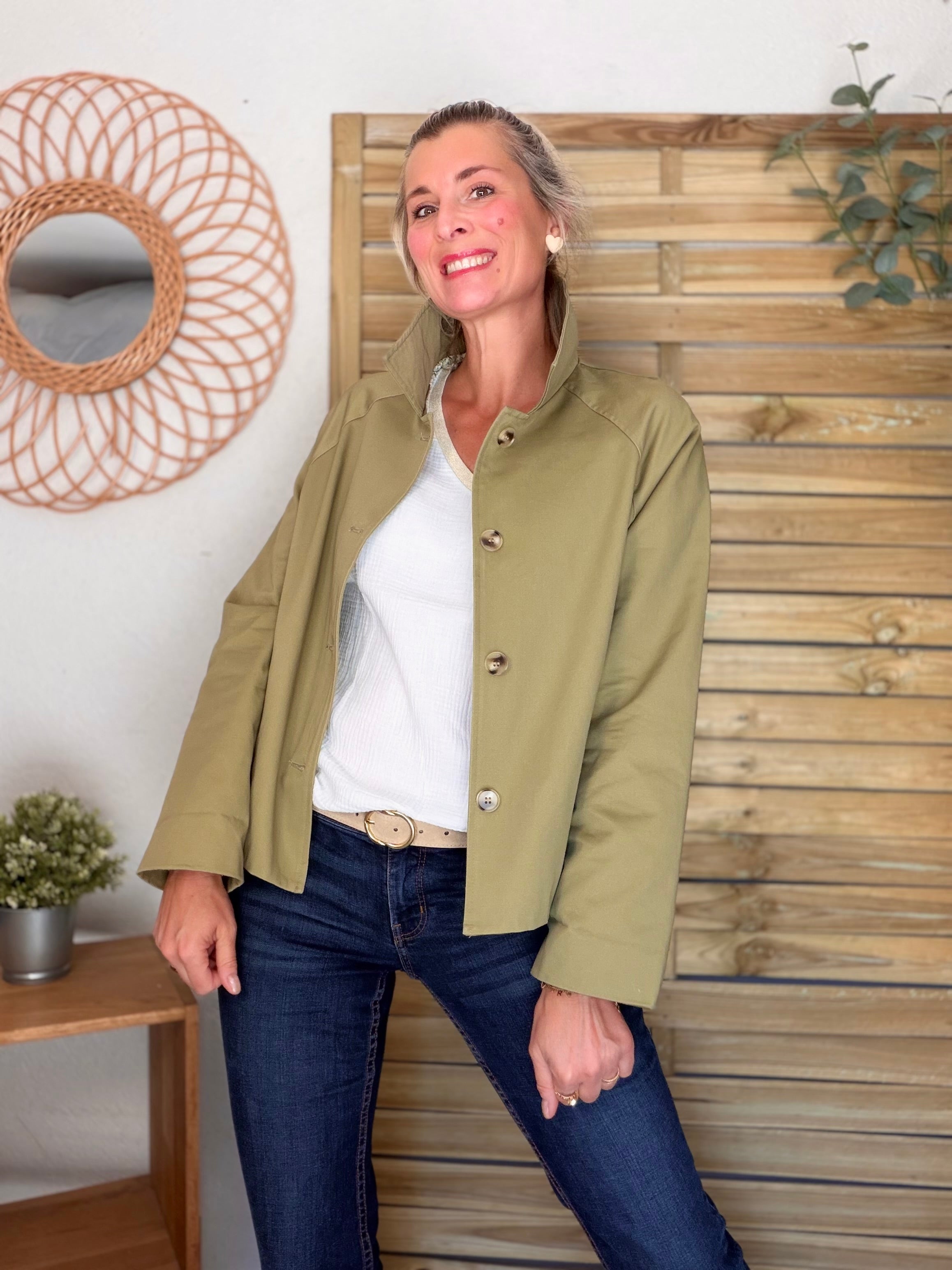 Veste Trench en coton avec Liberty - JOHAN Kaki clair