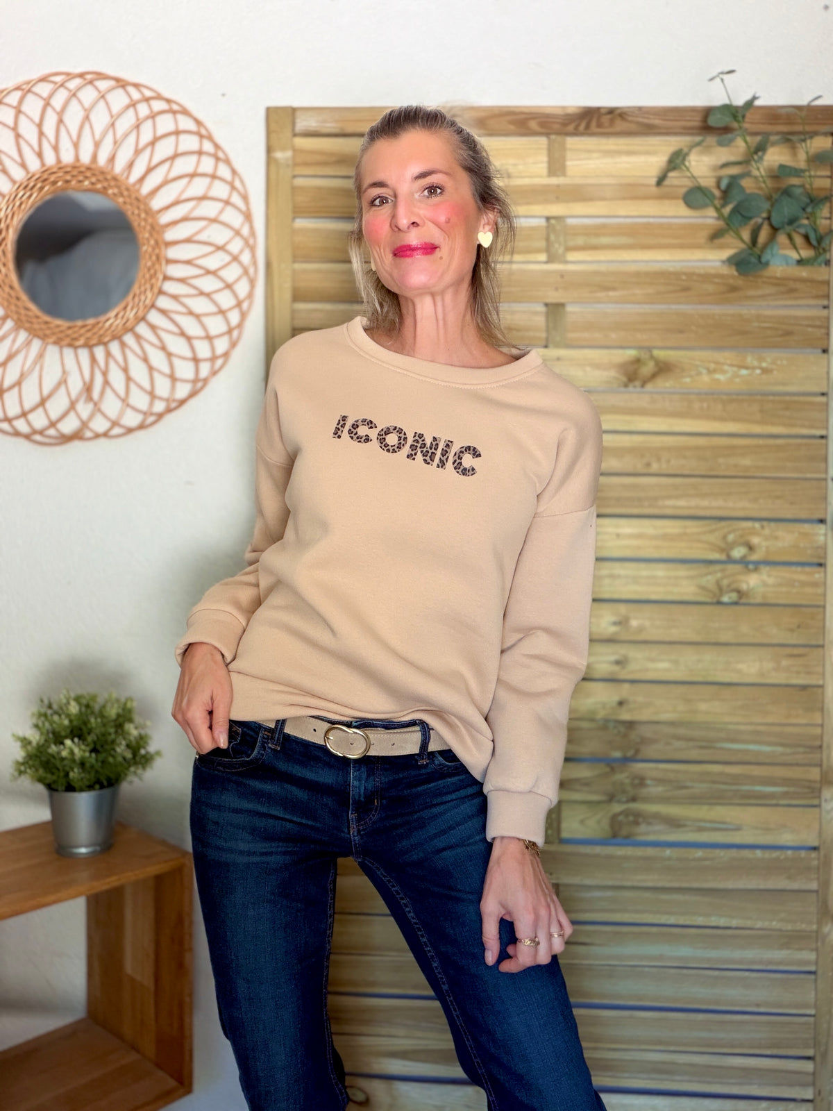 Sweat ICONIC Léo molleton ISALINE - Beige