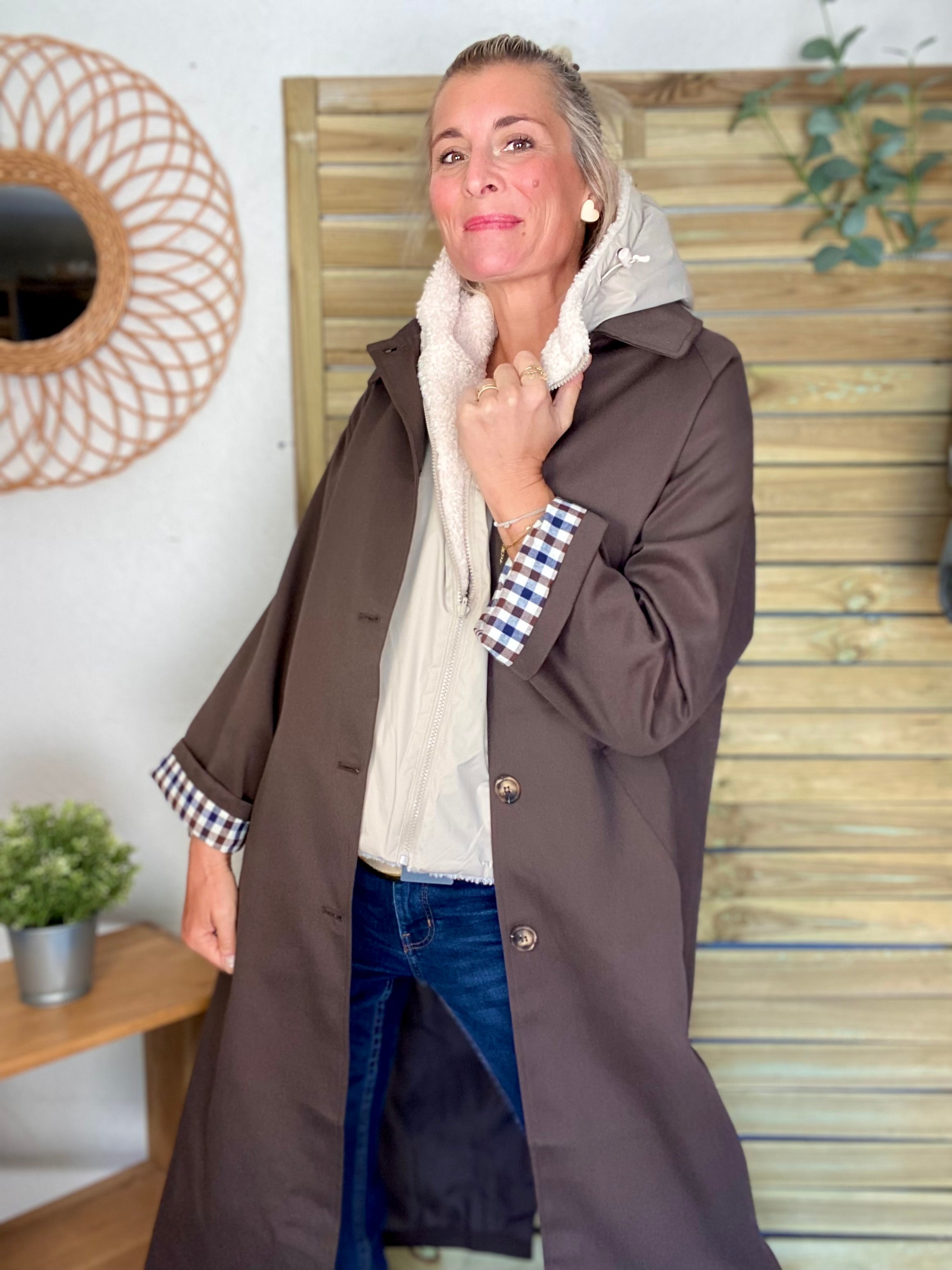 Col capuche amovible réversible TONY - LAURA JO - Beige / Sherpa écru