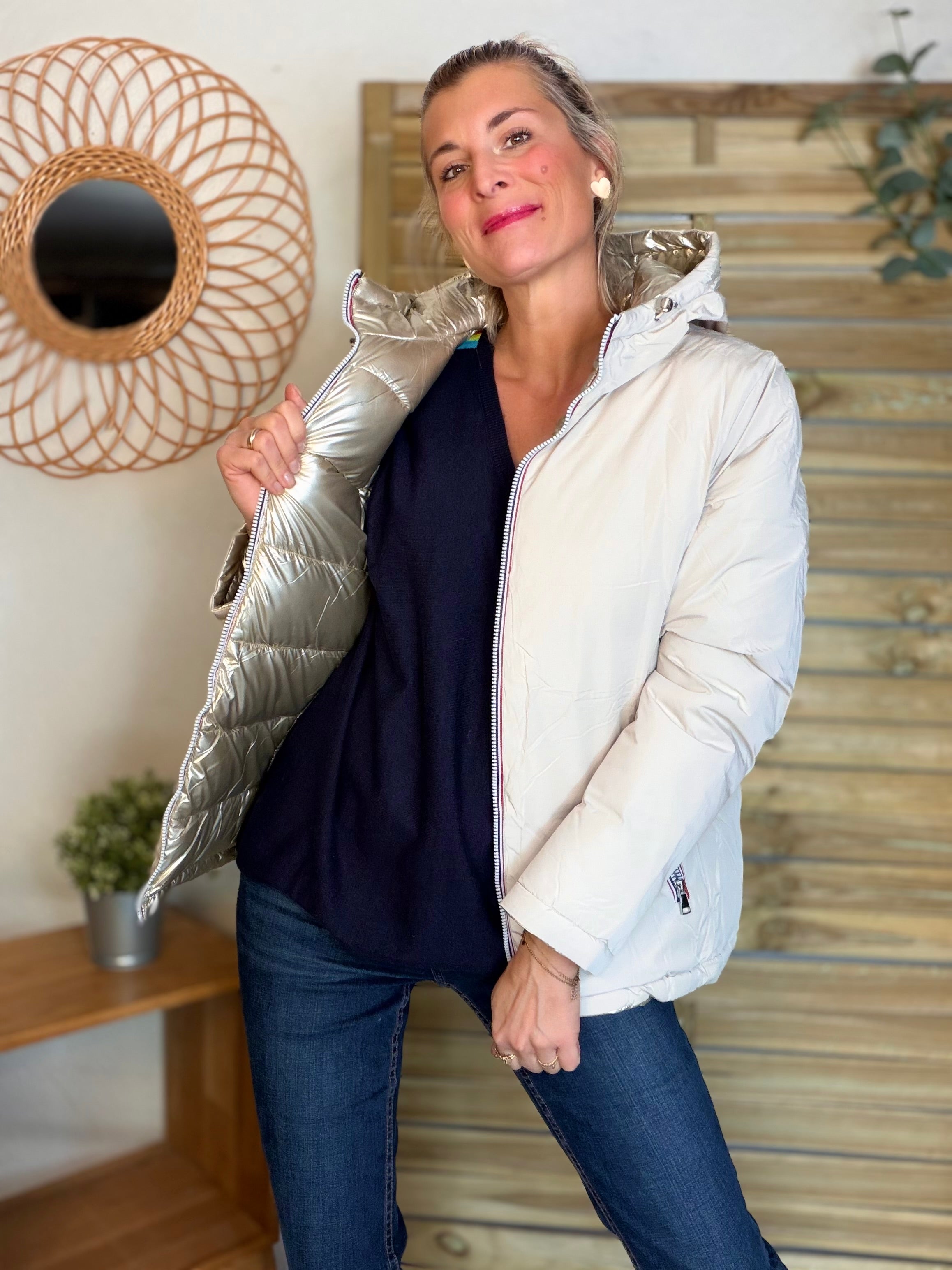 ⚡️PÉPITES FRIDAY - Doudoune imperméable réversible longue ANGÈLE COURT - Écru - MELYA MELODY