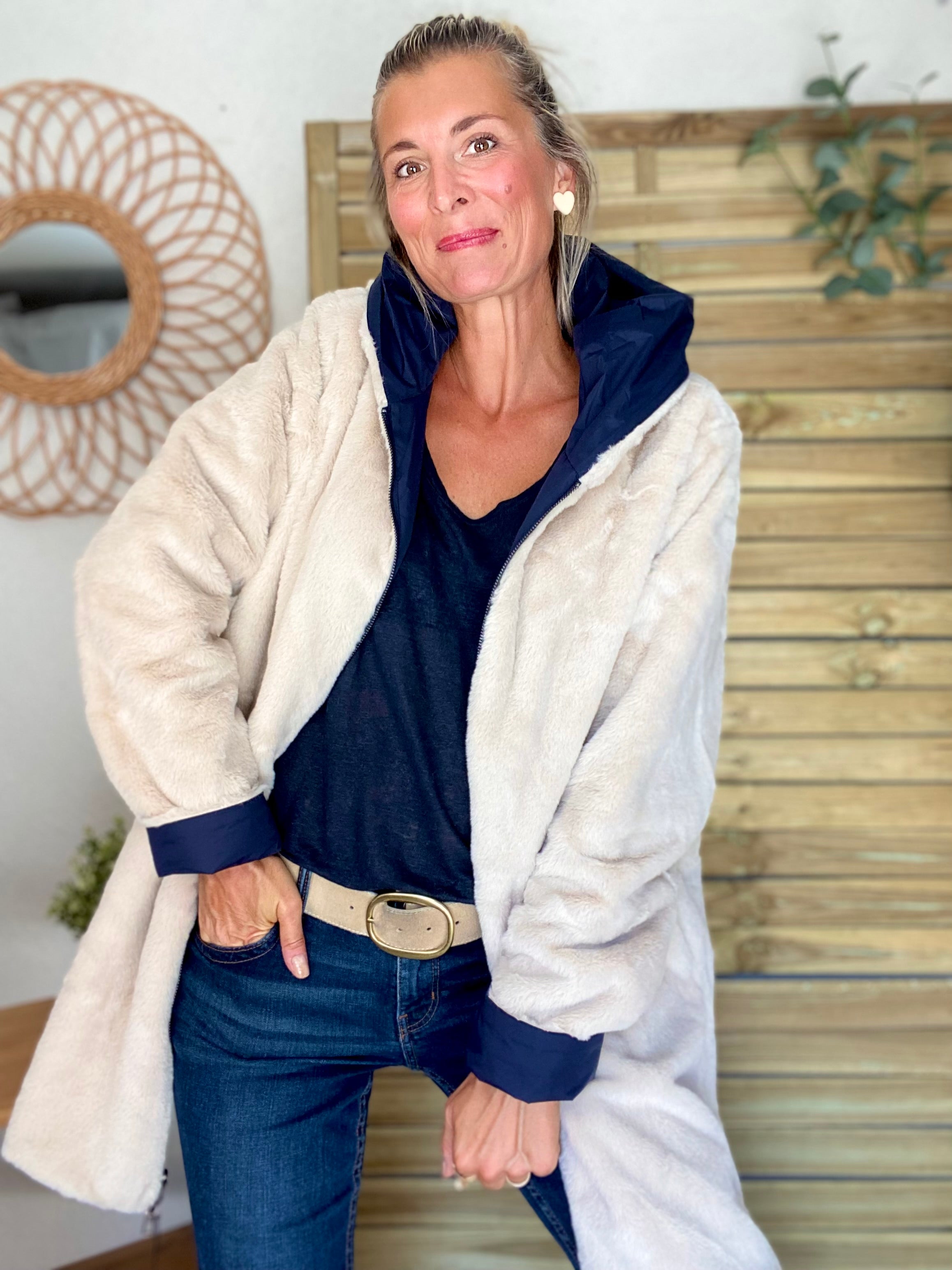 Parka Imperméable réversible fourrée Bleu marine / Beige ALIX - LAURA JO