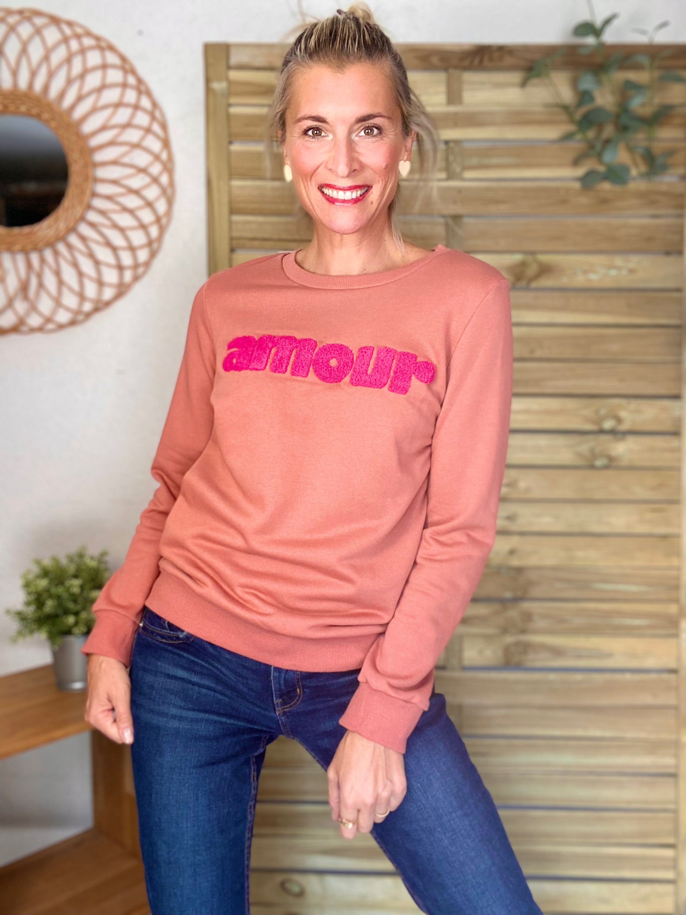Sweat amour DORIA - Vieux rose / Fuschia