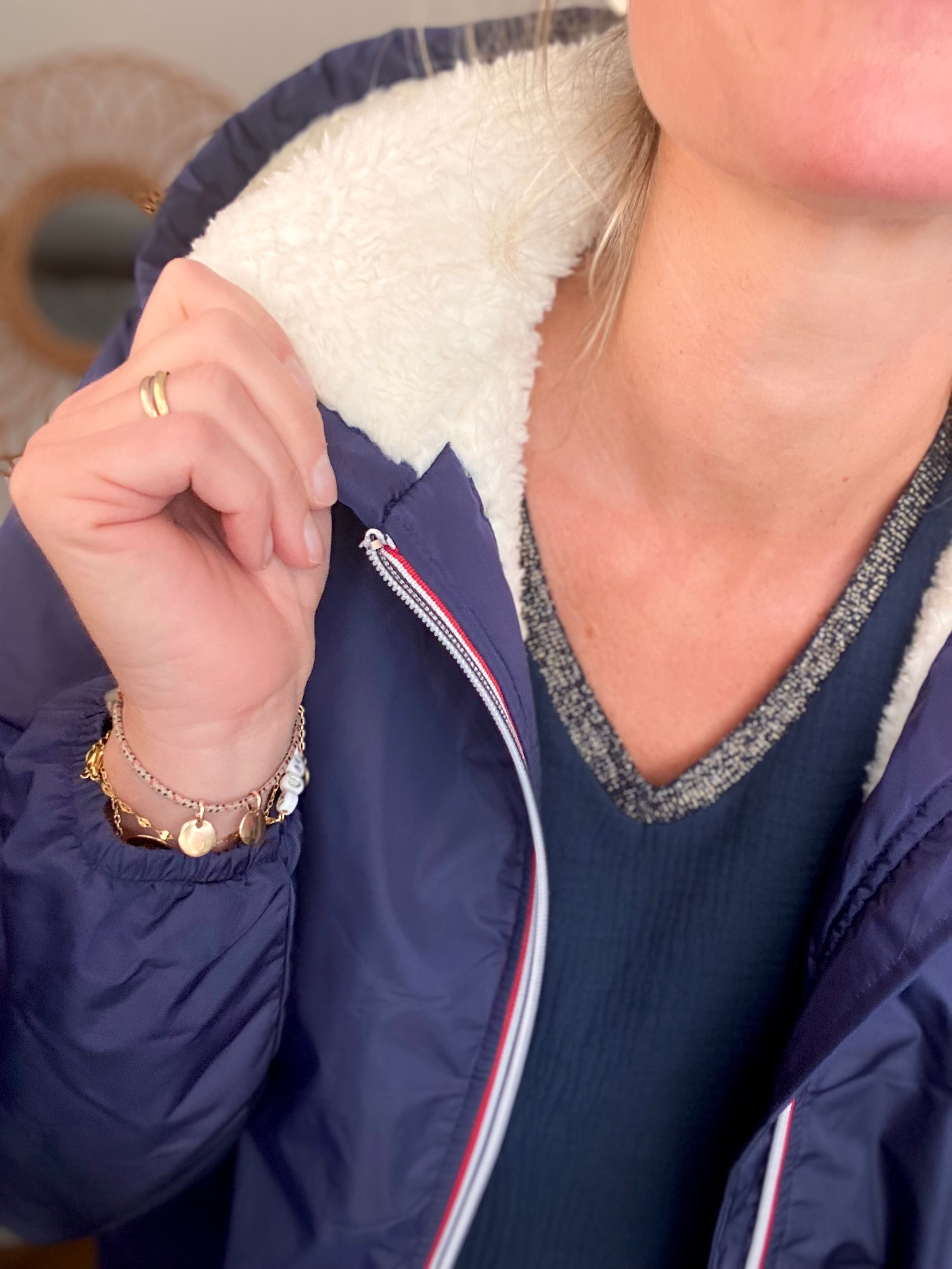 Parka Imperméable moumoute sherpa mixte JEAN.NE - LE PETIT BRETON - Bleu Marine