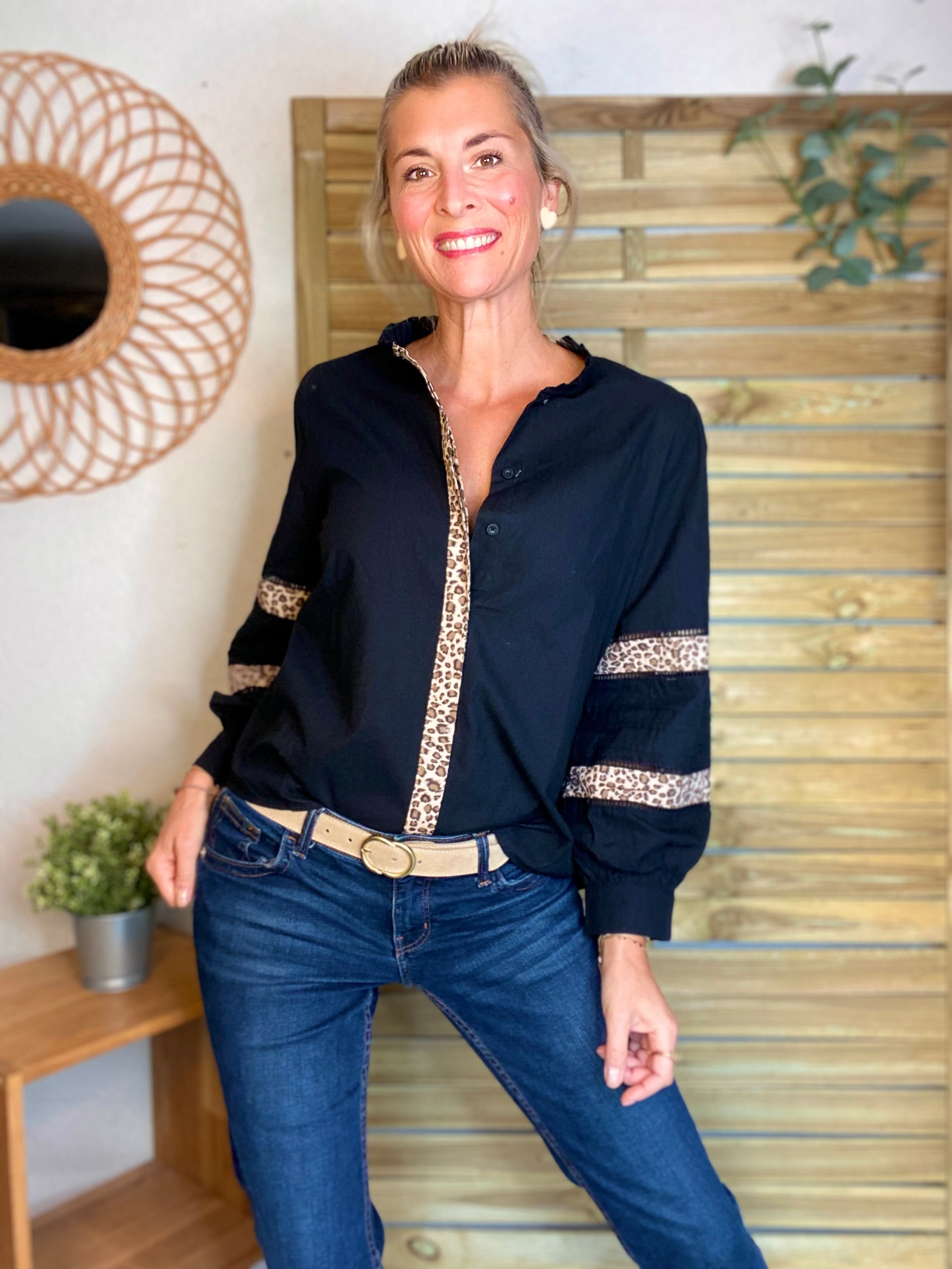 ⚡️ ARRIVAGE - Chemise coton détails Léo 🐆 SCARLETT Noir