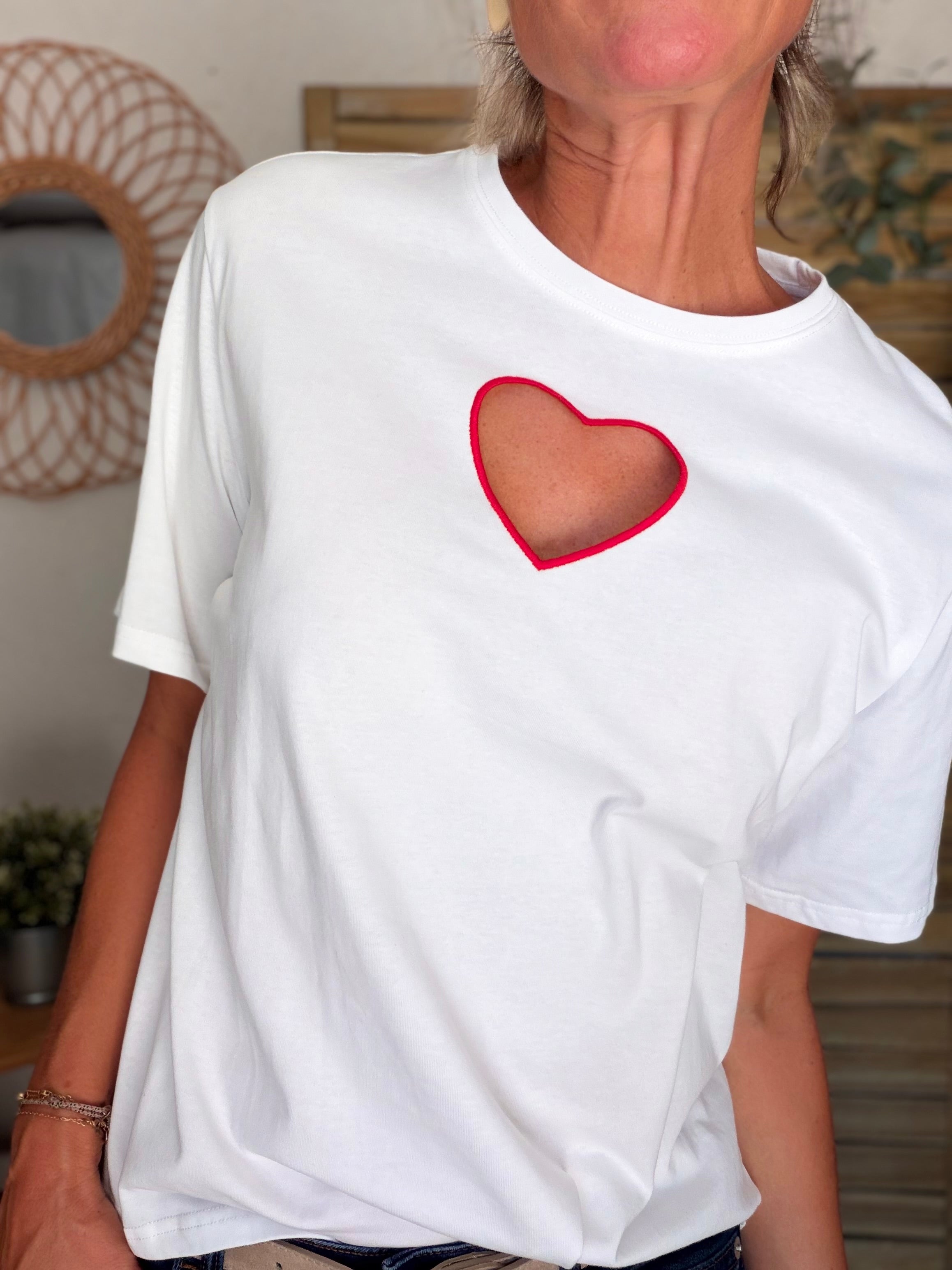 Tee shirt blanc Coeur ajouré SIXTINE