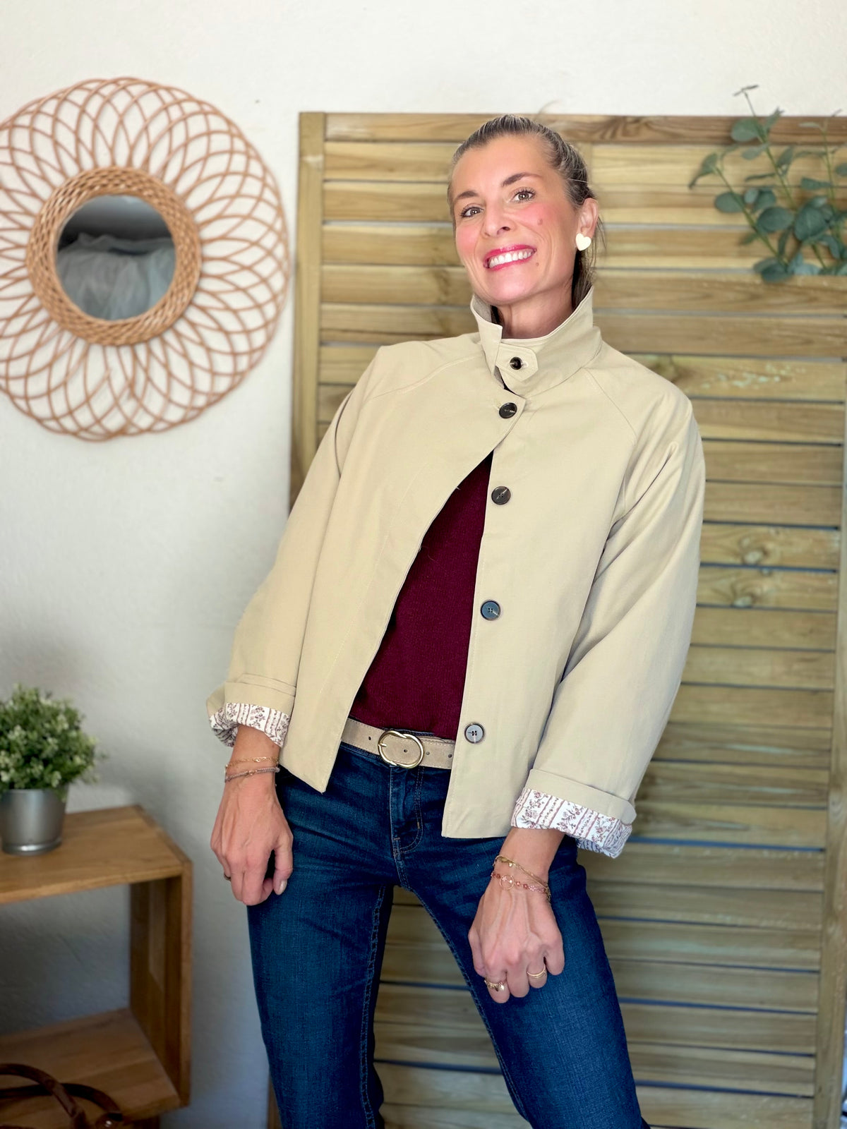 Veste Trench avec Liberty - MADELEINE Beige