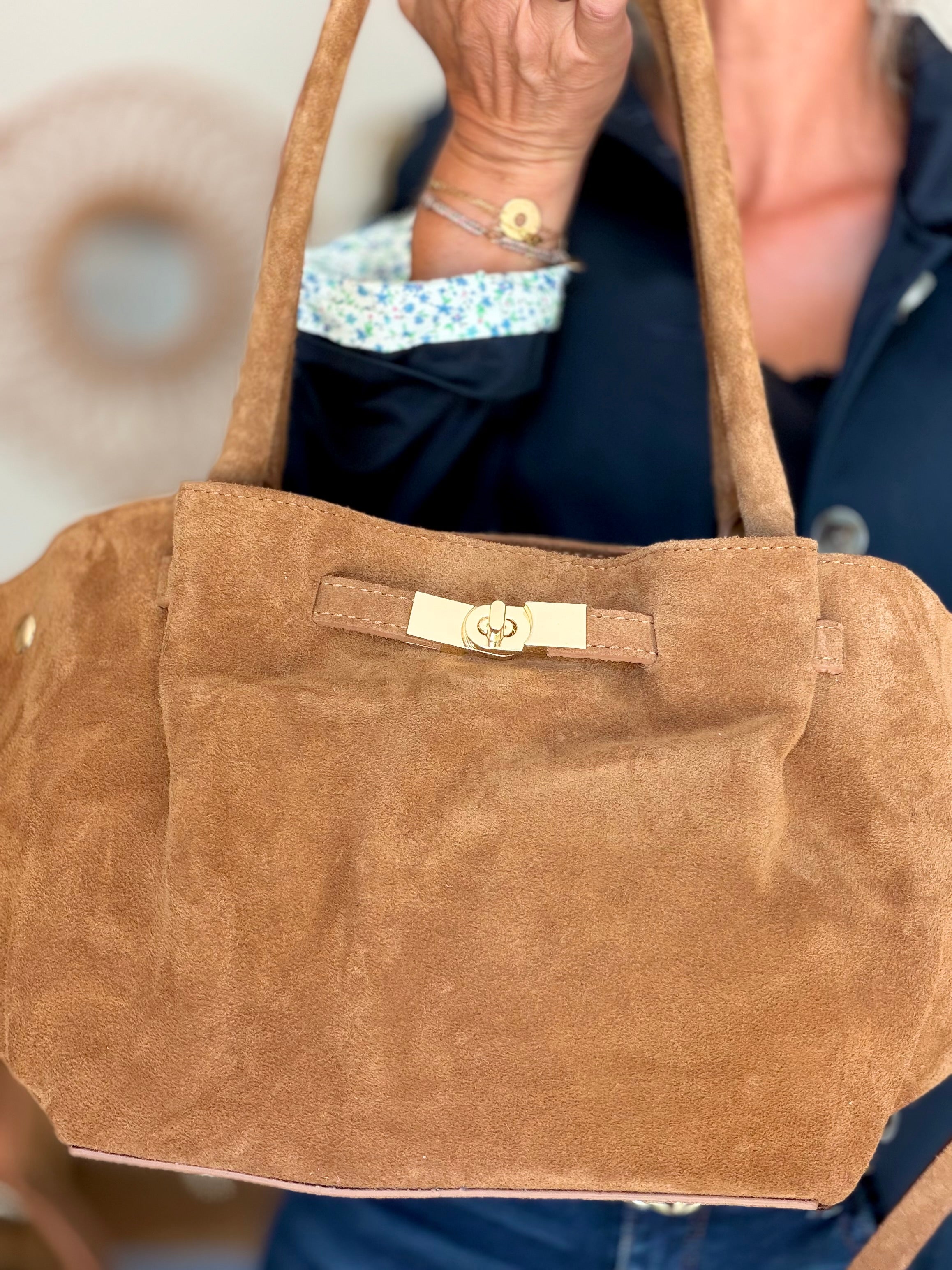 Sac cabas en cuir daim HANA - Camel