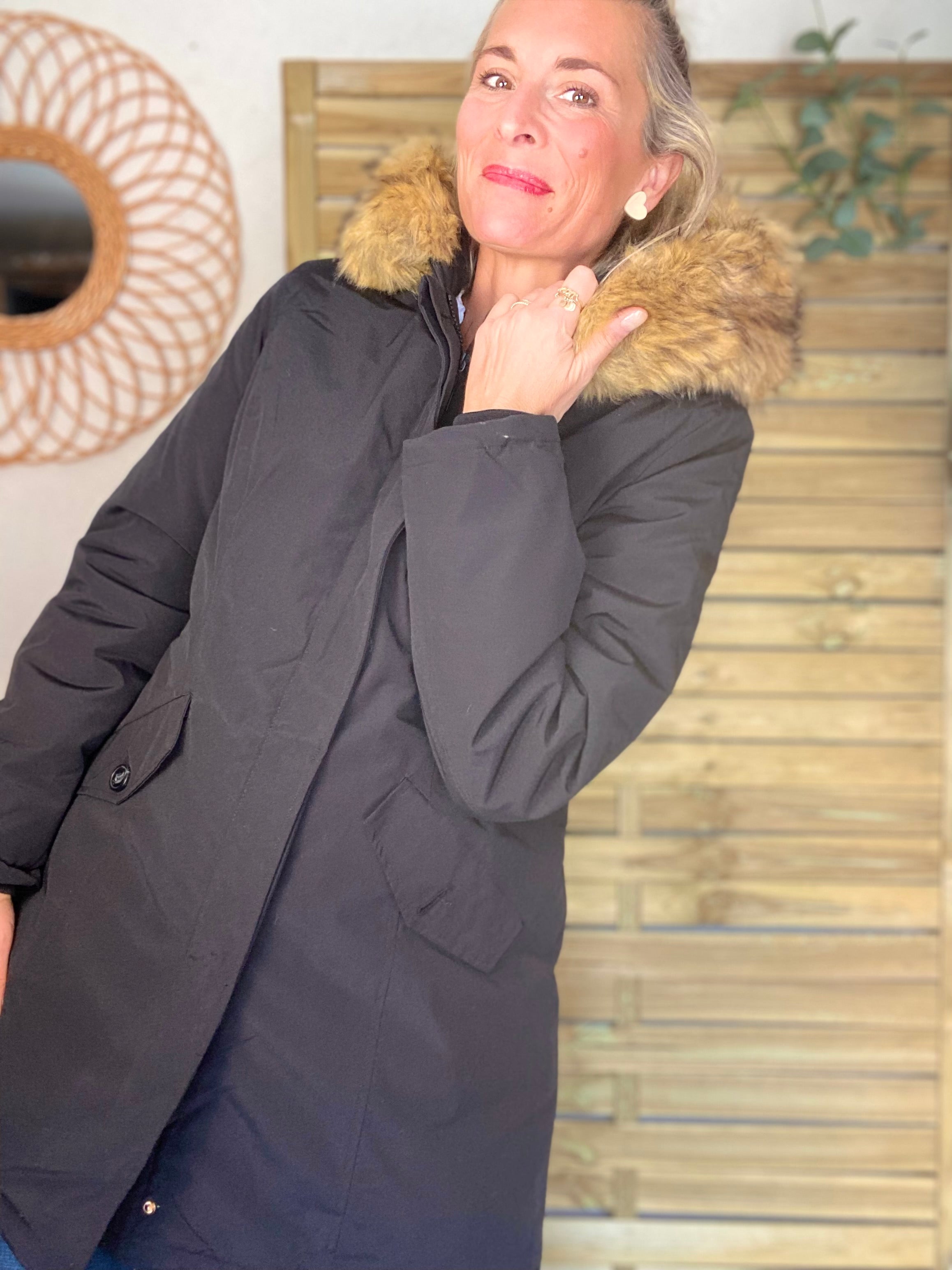 ⚡️ PÉPITES FRIDAY - Parka rembourrée déperlante noir, capuche col fourrure amovible - CHEYENNE