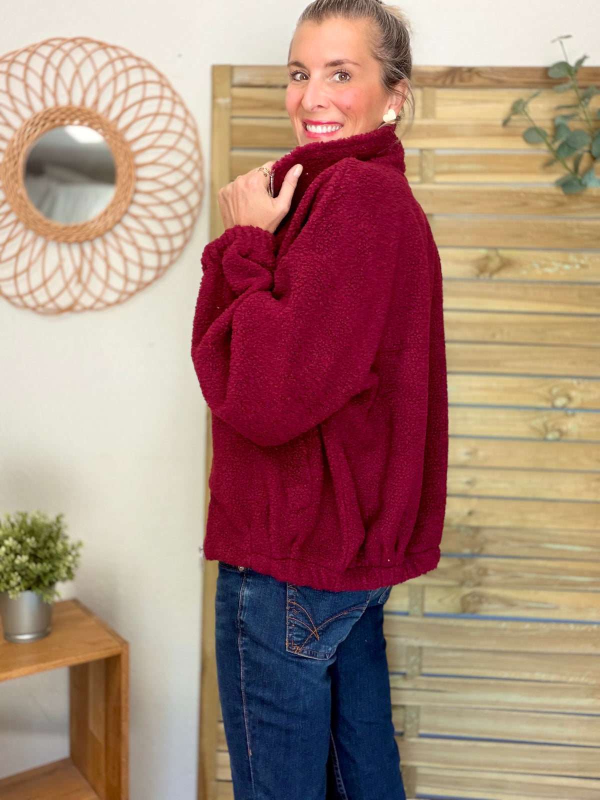 Veste Sherpa zippée LÉONIE Bordeaux