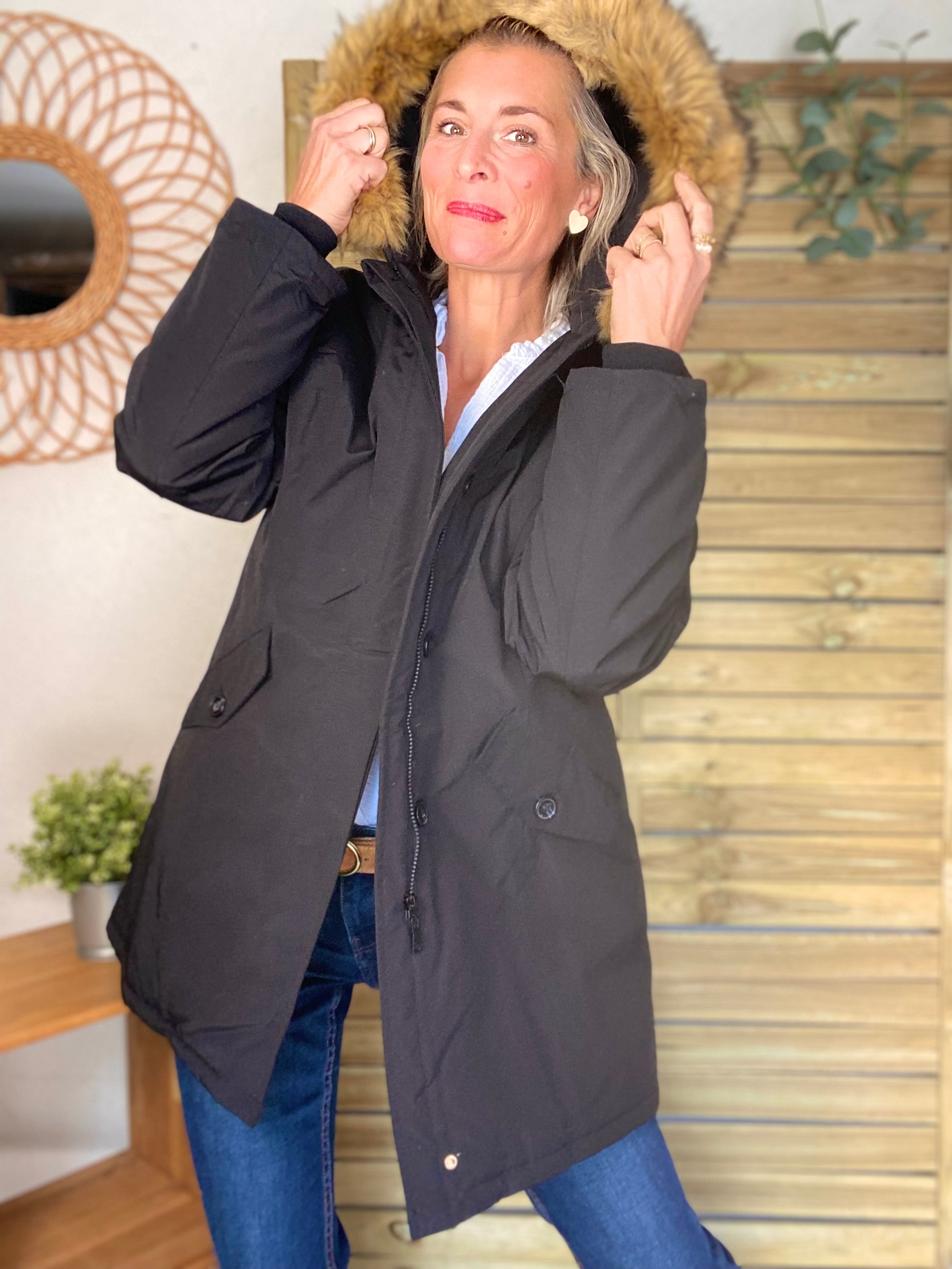 ⚡️ PÉPITES FRIDAY - Parka rembourrée déperlante noir, capuche col fourrure amovible - CHEYENNE