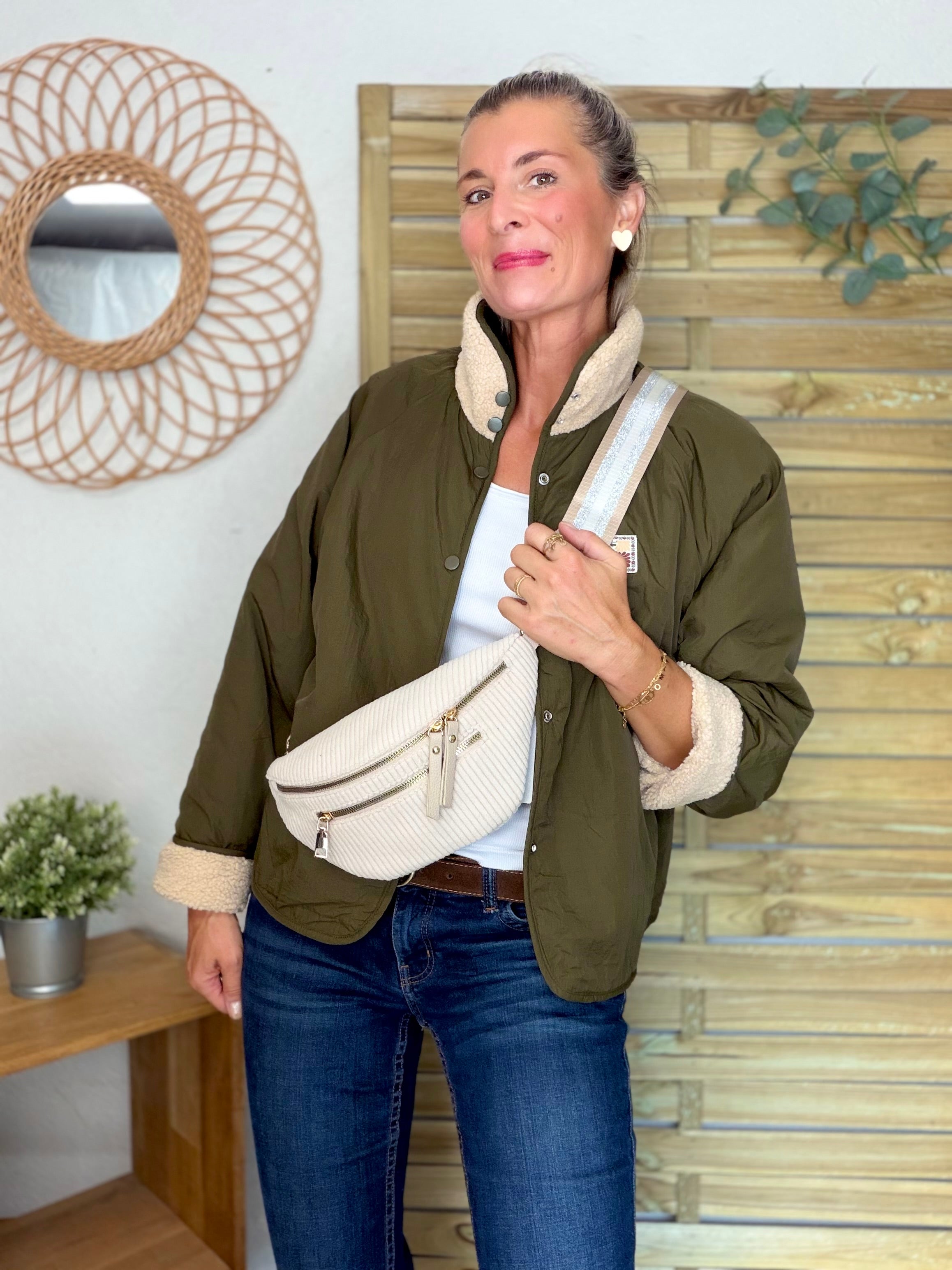 Veste matelassée réversible Sherpa AMÉLIE Kaki / Beige