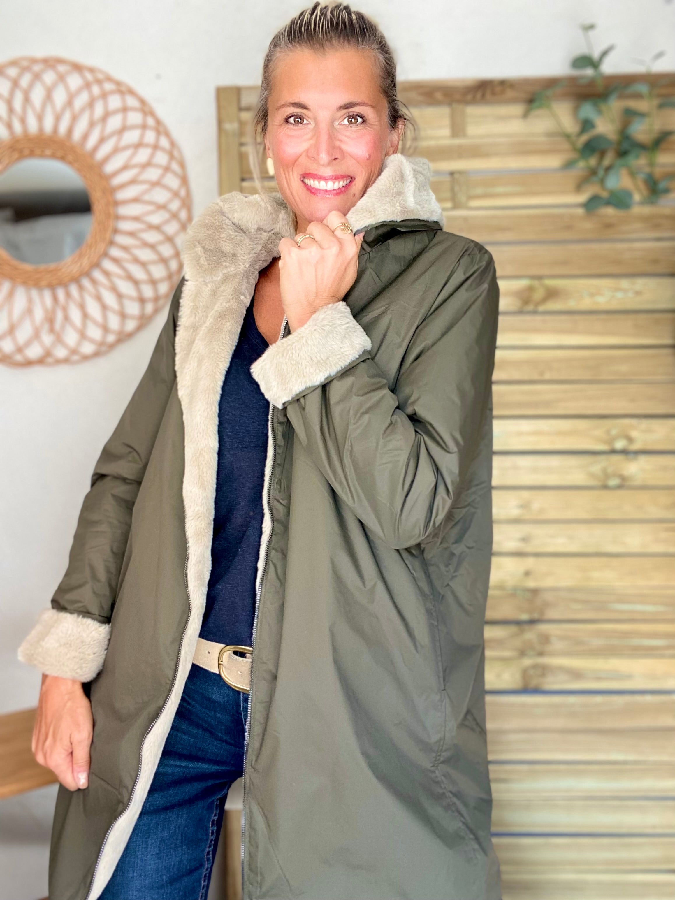 Parka Imperméable réversible fourrée Kaki / Beige ALIX - LAURA JO