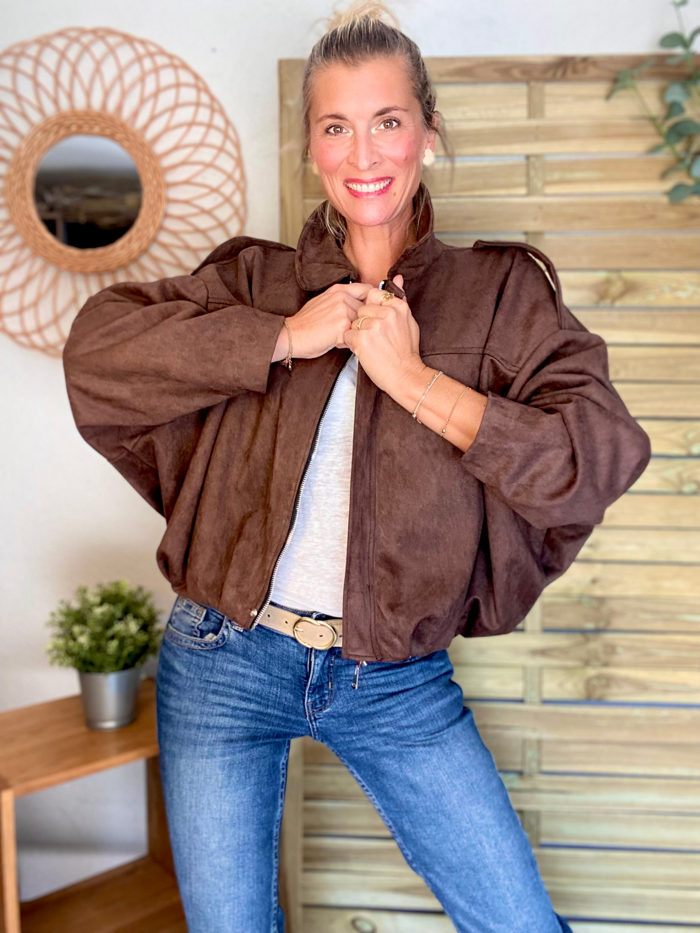 Veste oversize en suédine ISAAC - Chocolat