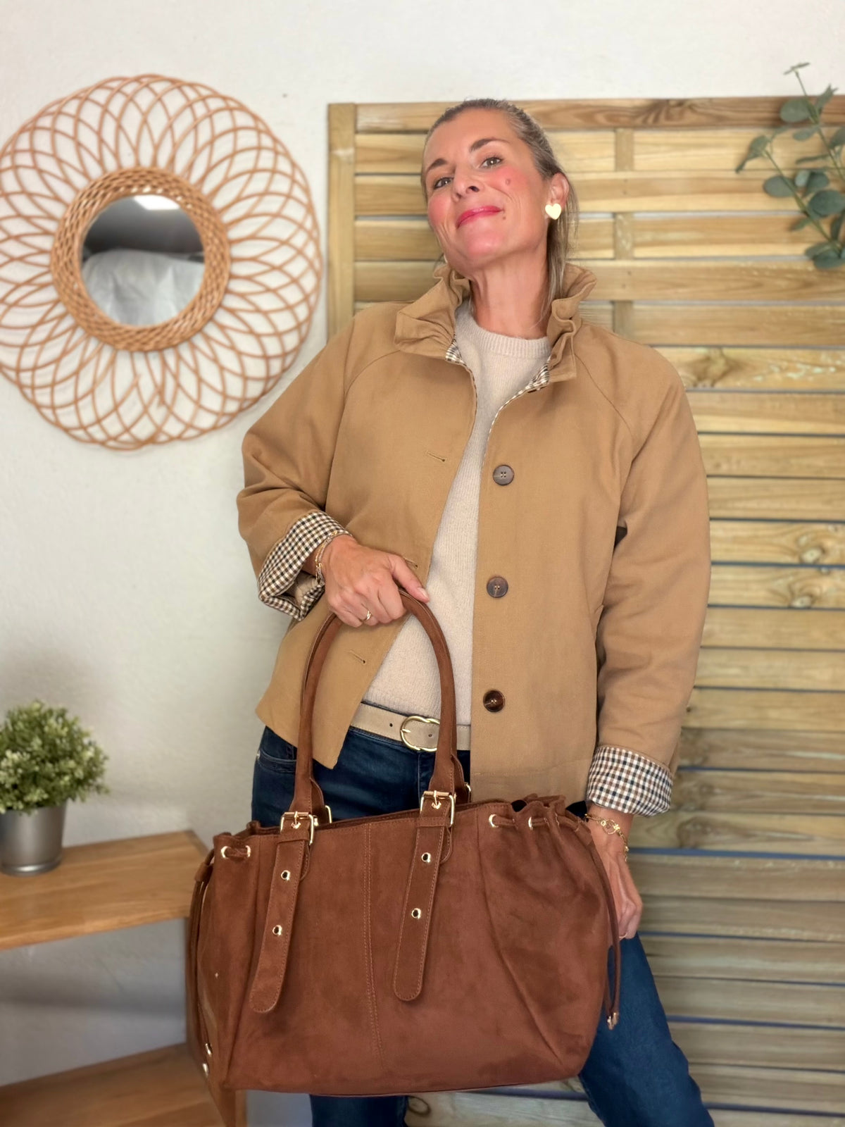 Sac cabas XL simili daim CLÉO Camel