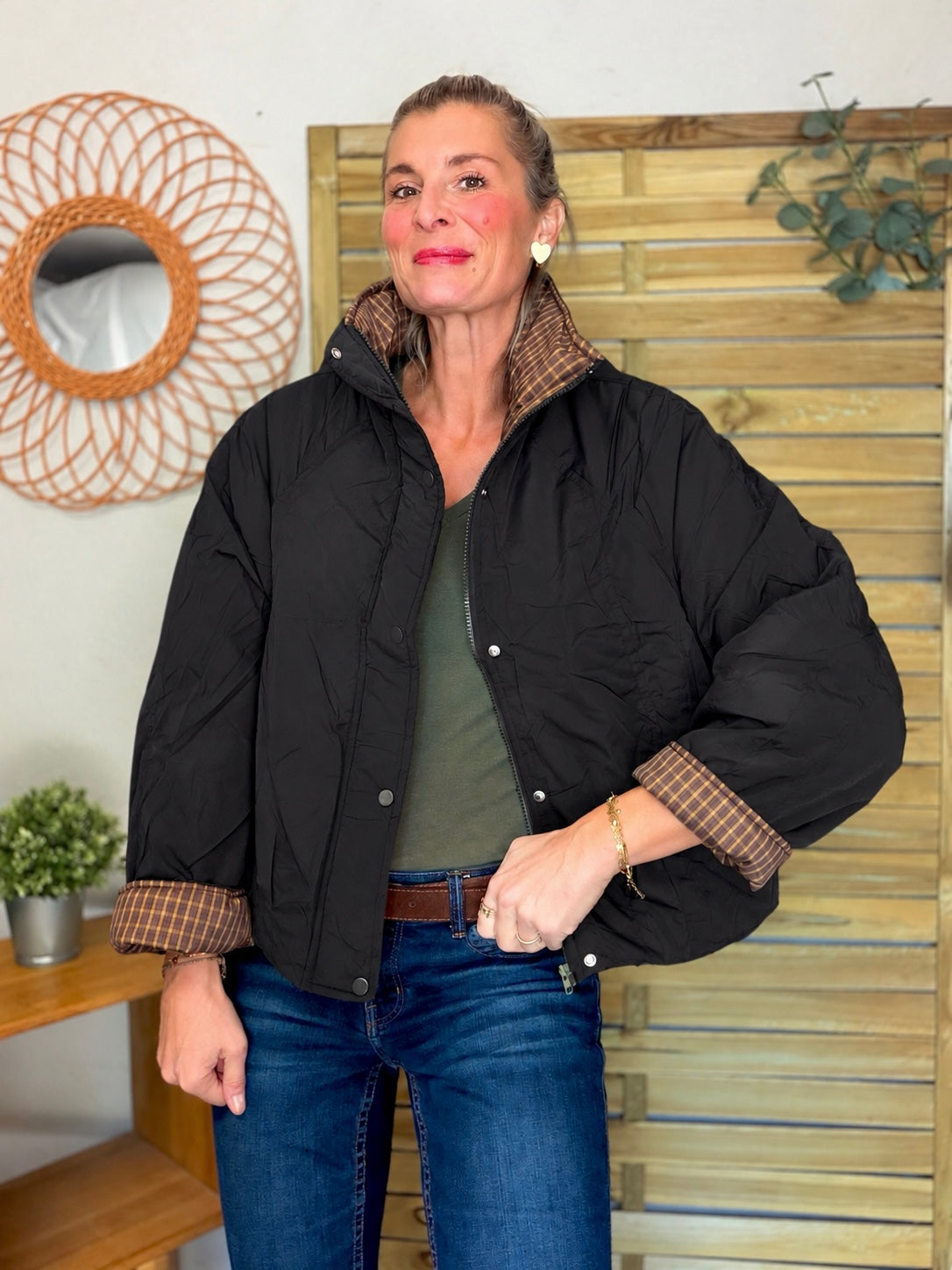 Veste matelassée capuche amovible réversible ODILE Noir