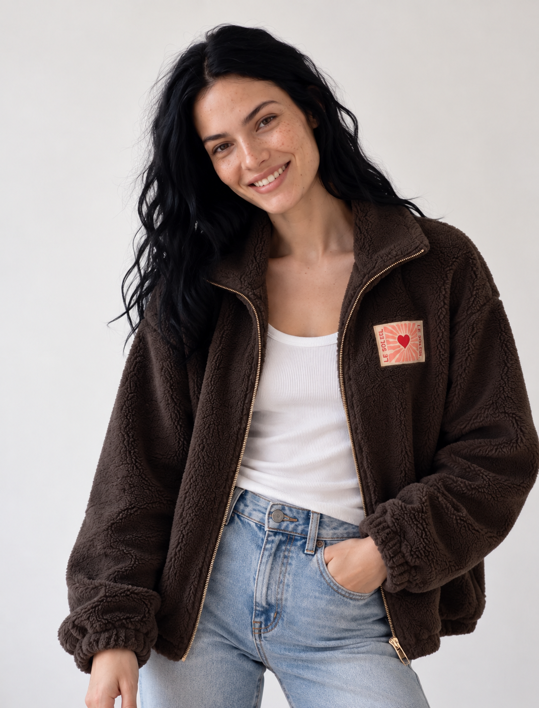 ⚡️ARRIVAGE • Veste Sherpa zippée « Soleil » DORO Chocolat