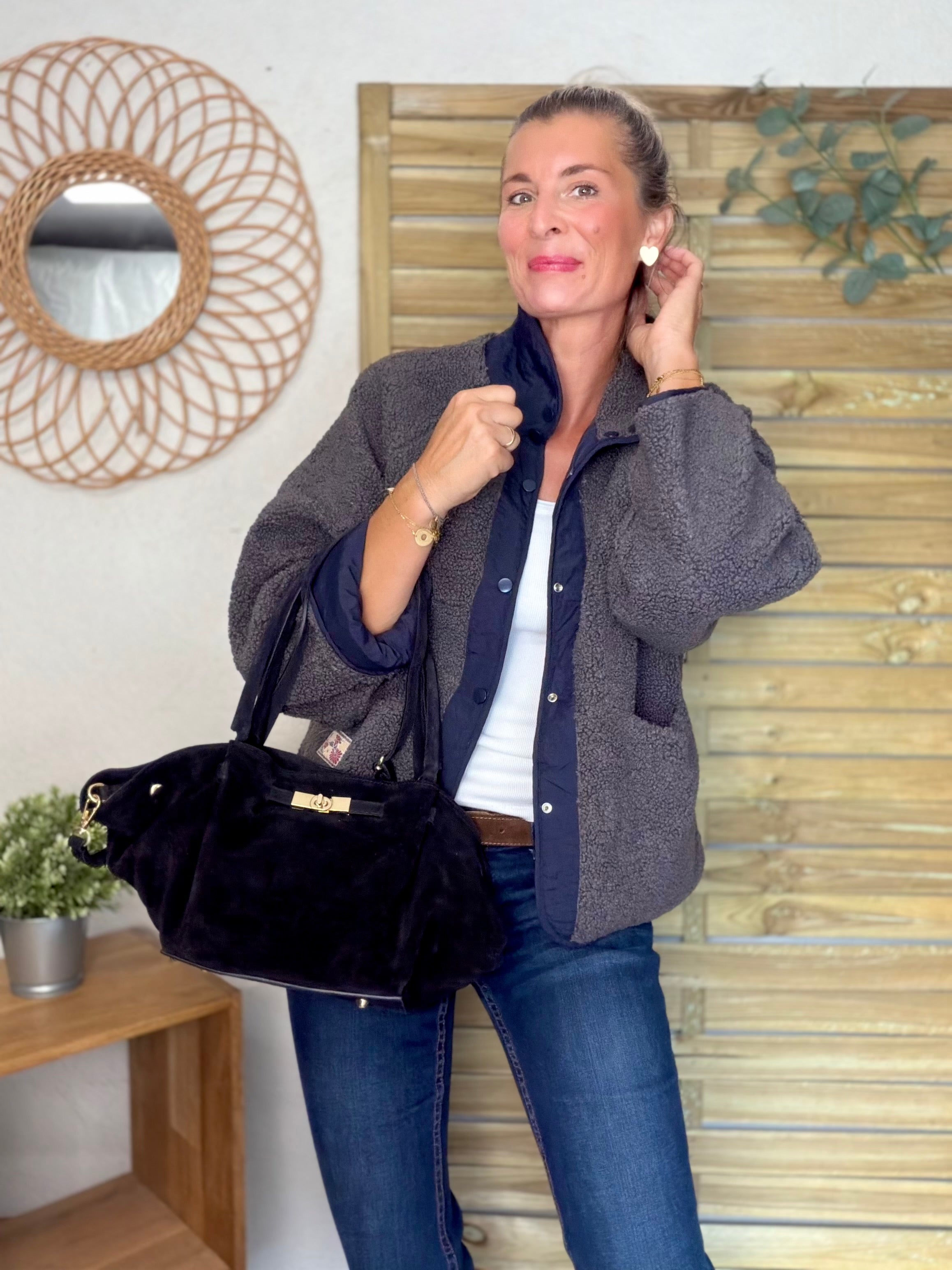 Veste matelassée réversible Sherpa AMÉLIE Bleu marine / Gris