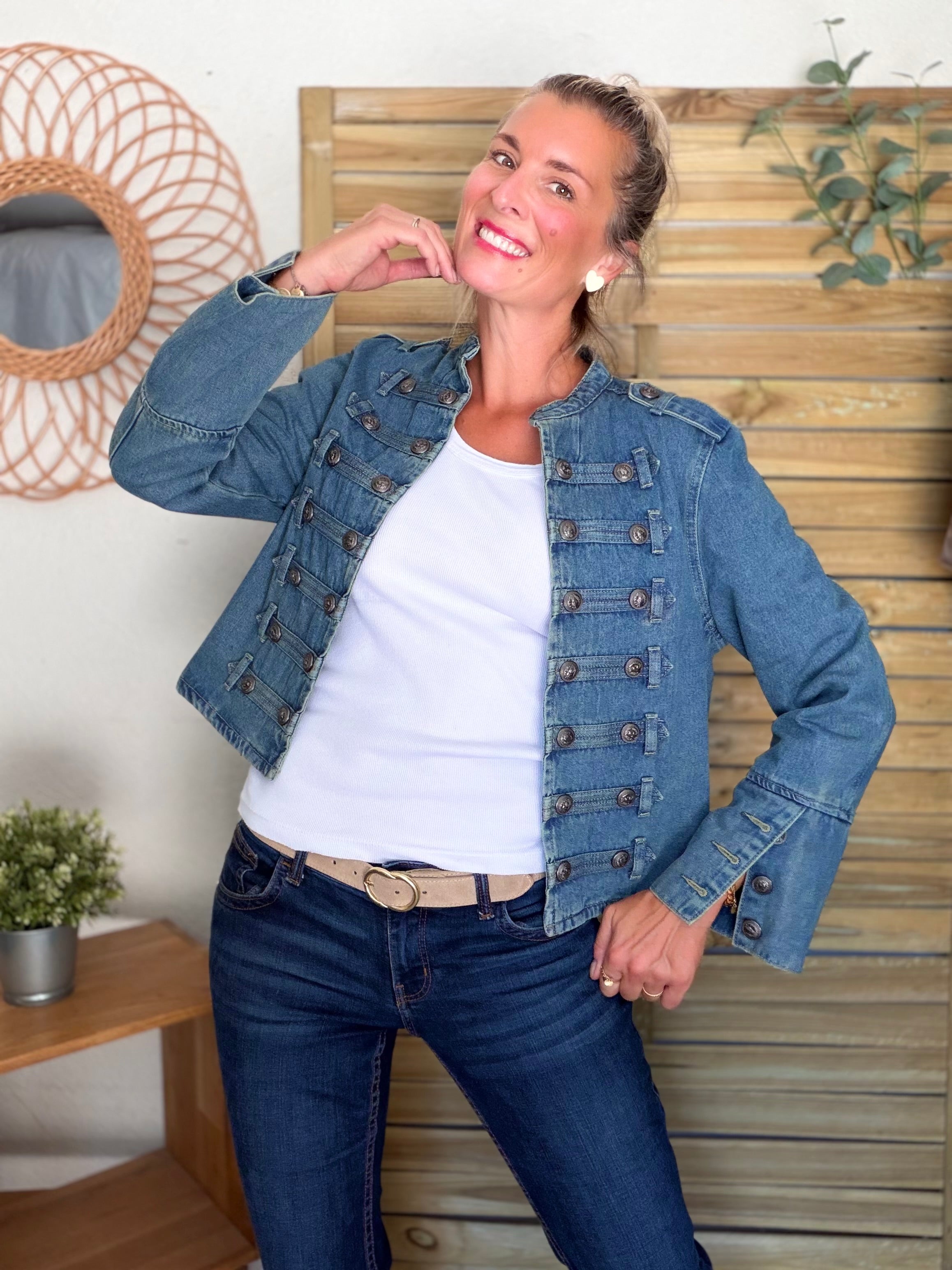 Veste courte en jean NAPOLÉON - Bleu Jean