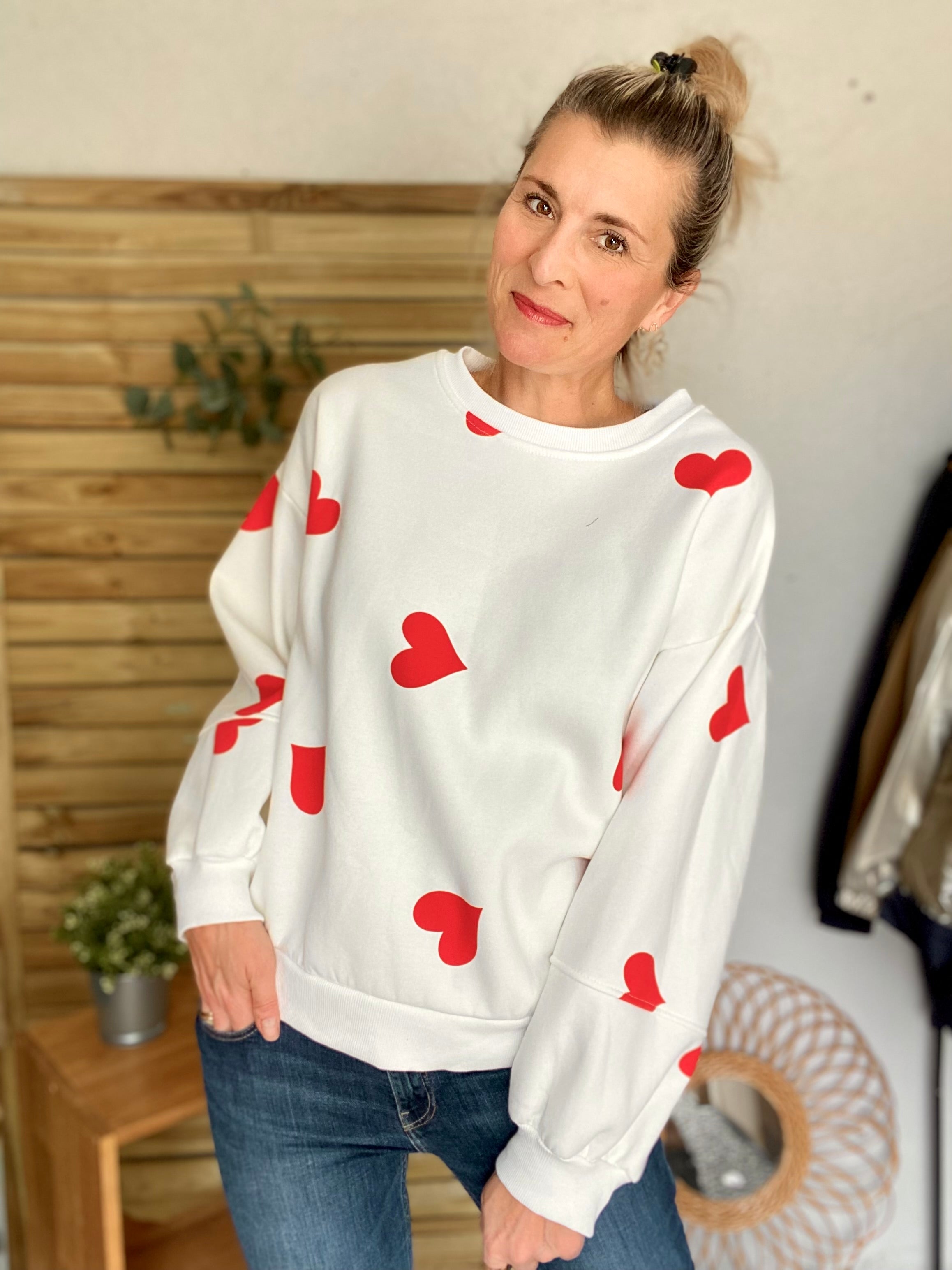 Sweat oversize Coeurs VALENTINE - Blanc - Taille unique - FIN DE SÉRIE