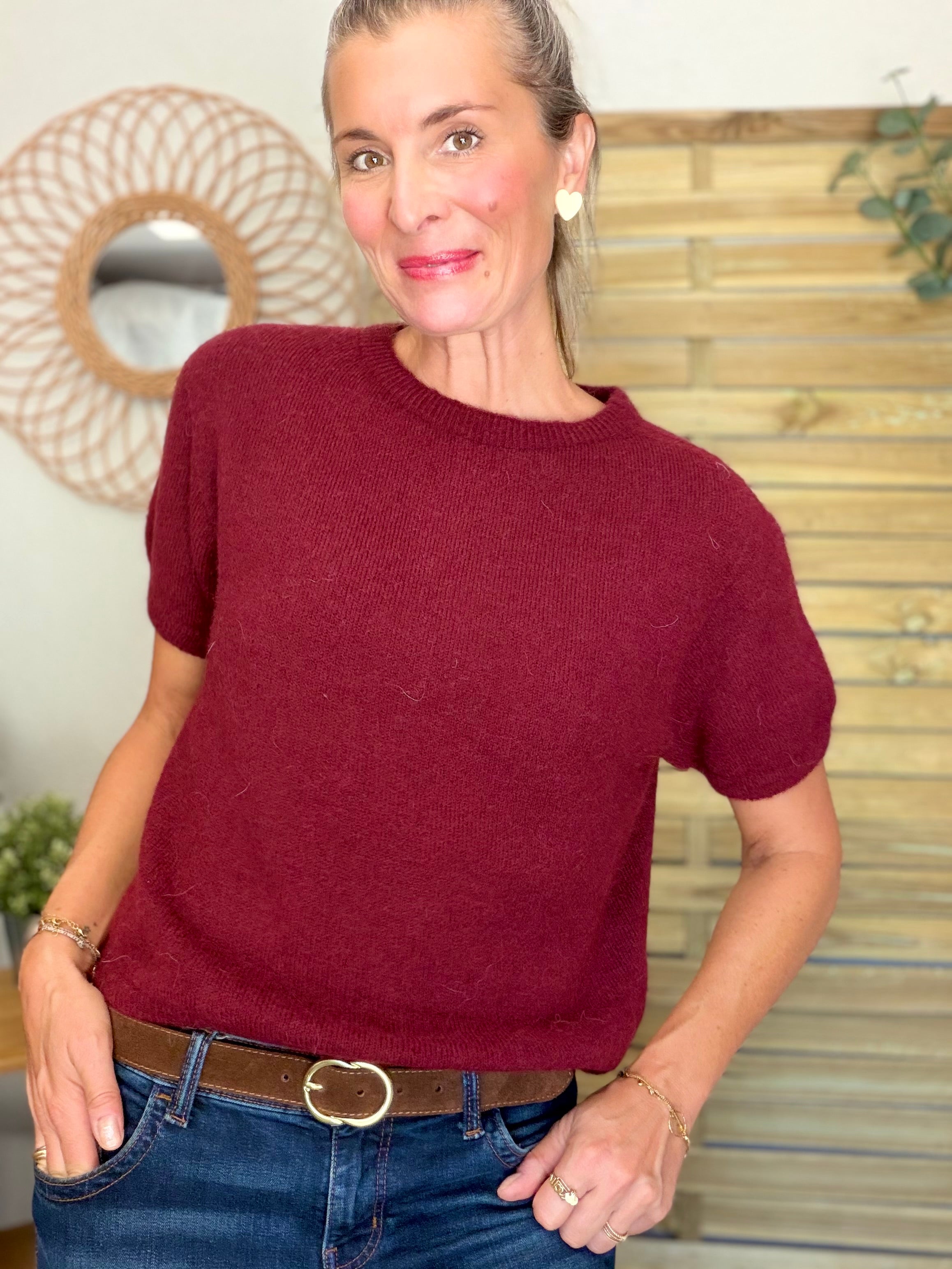 Pull laine et alpaga PEGGY - Bordeaux