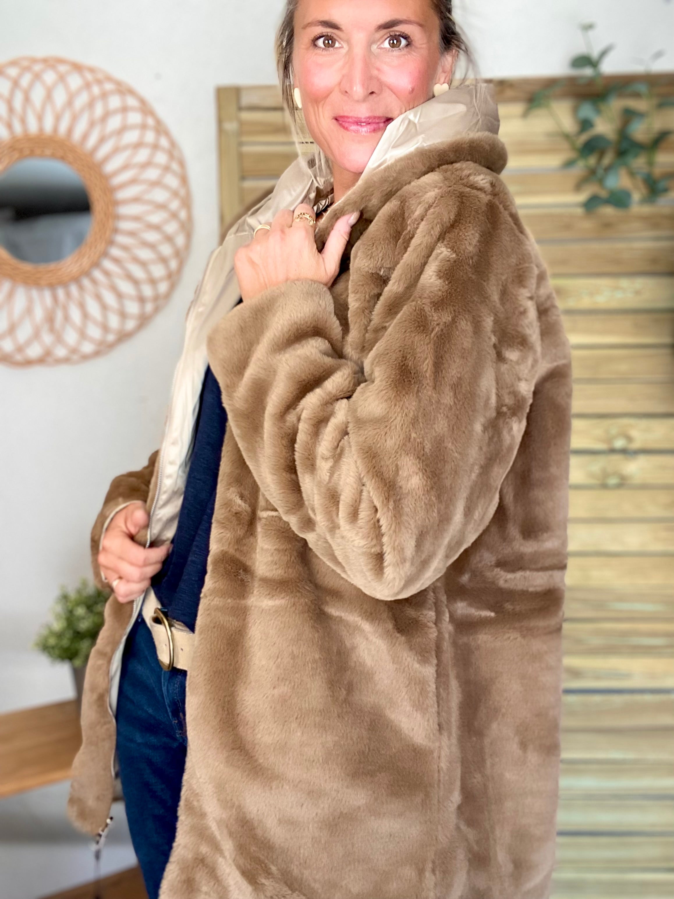 Parka Imperméable réversible fourrée Sable irisé / Camel ALIX - LAURA JO