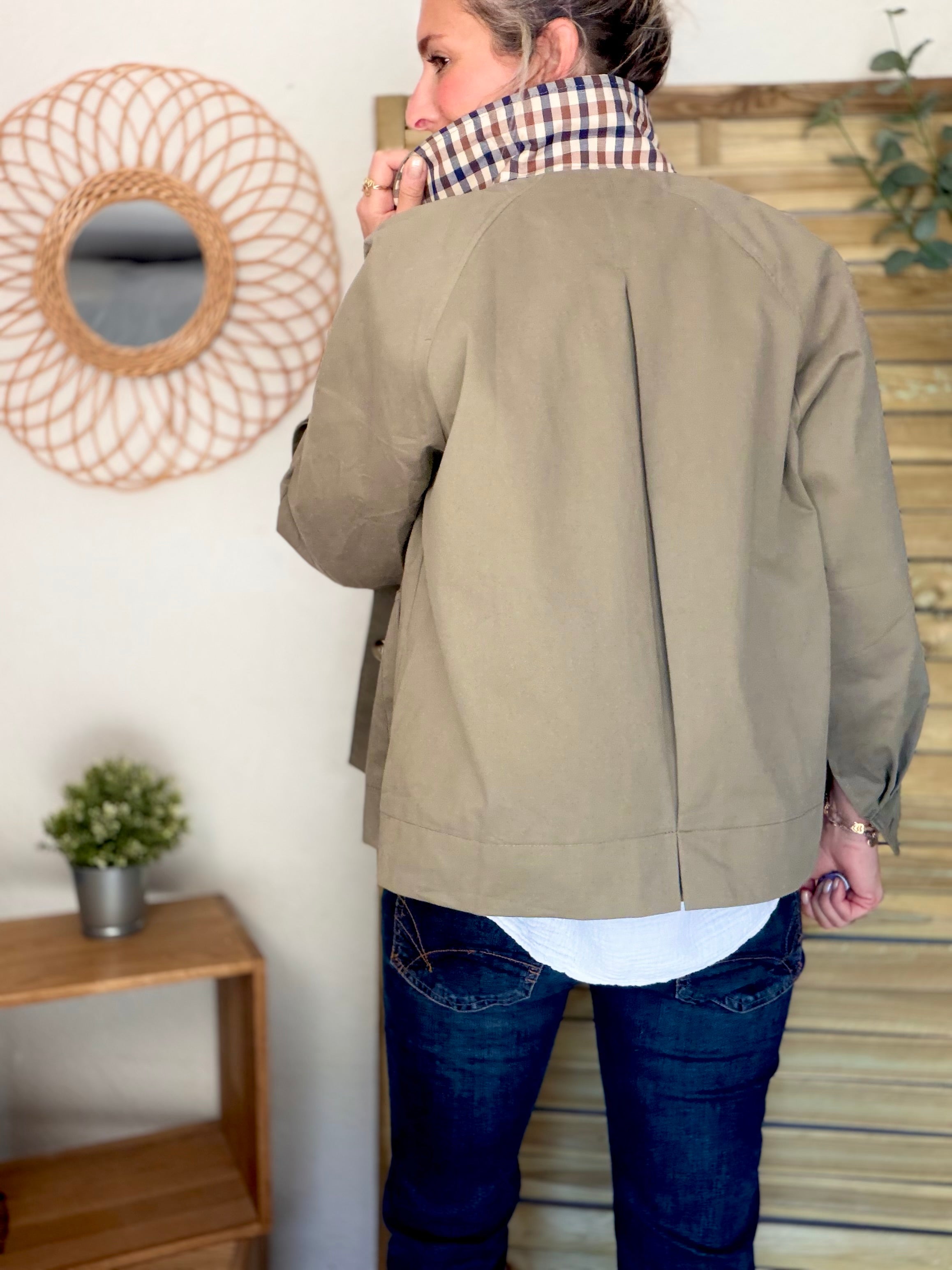 Veste Trench en coton avec carreaux - SOLÈNE Kaki