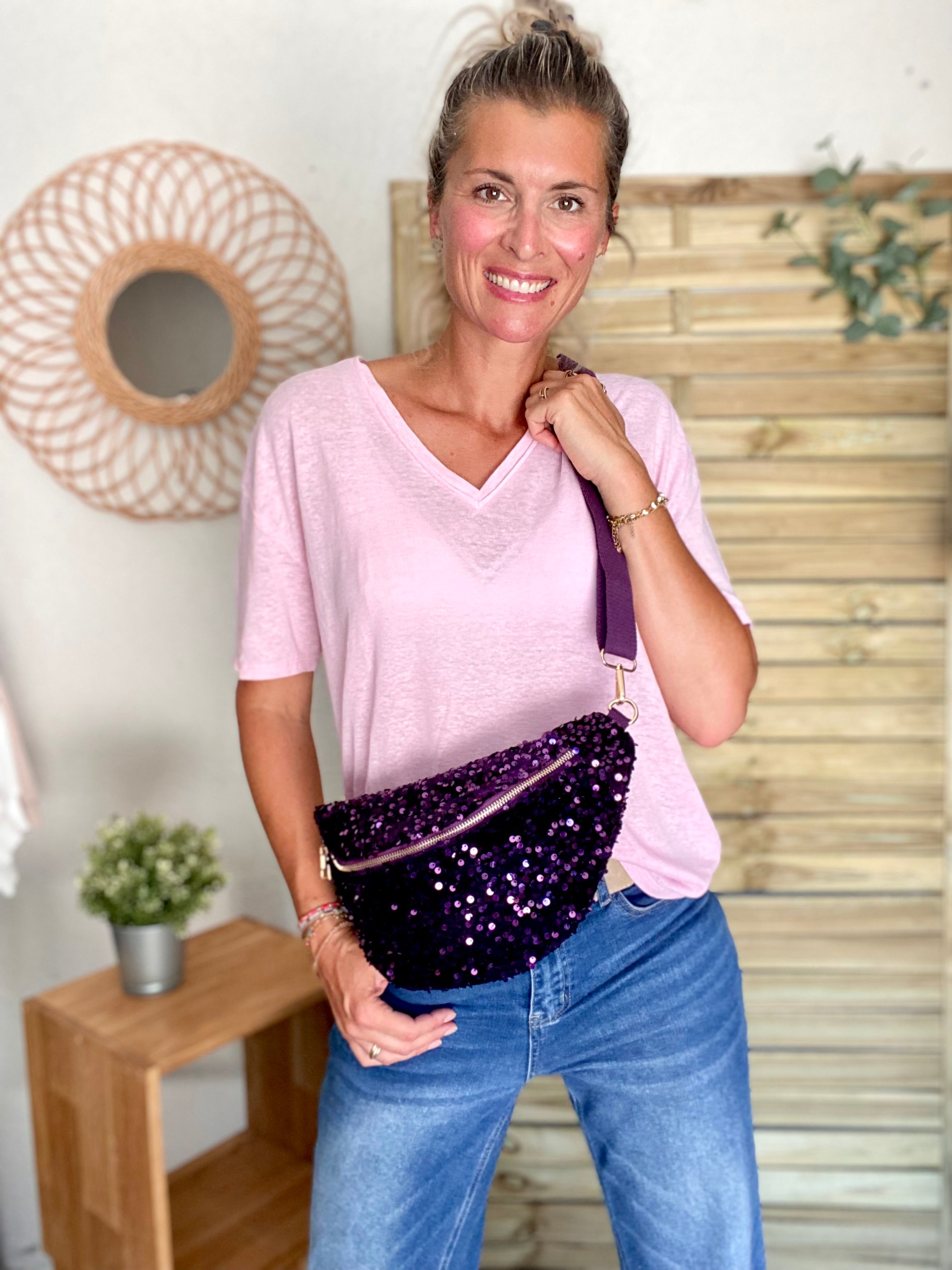 Sac banane L velours à sequins Ciao Boum- TAYLOR - Violet