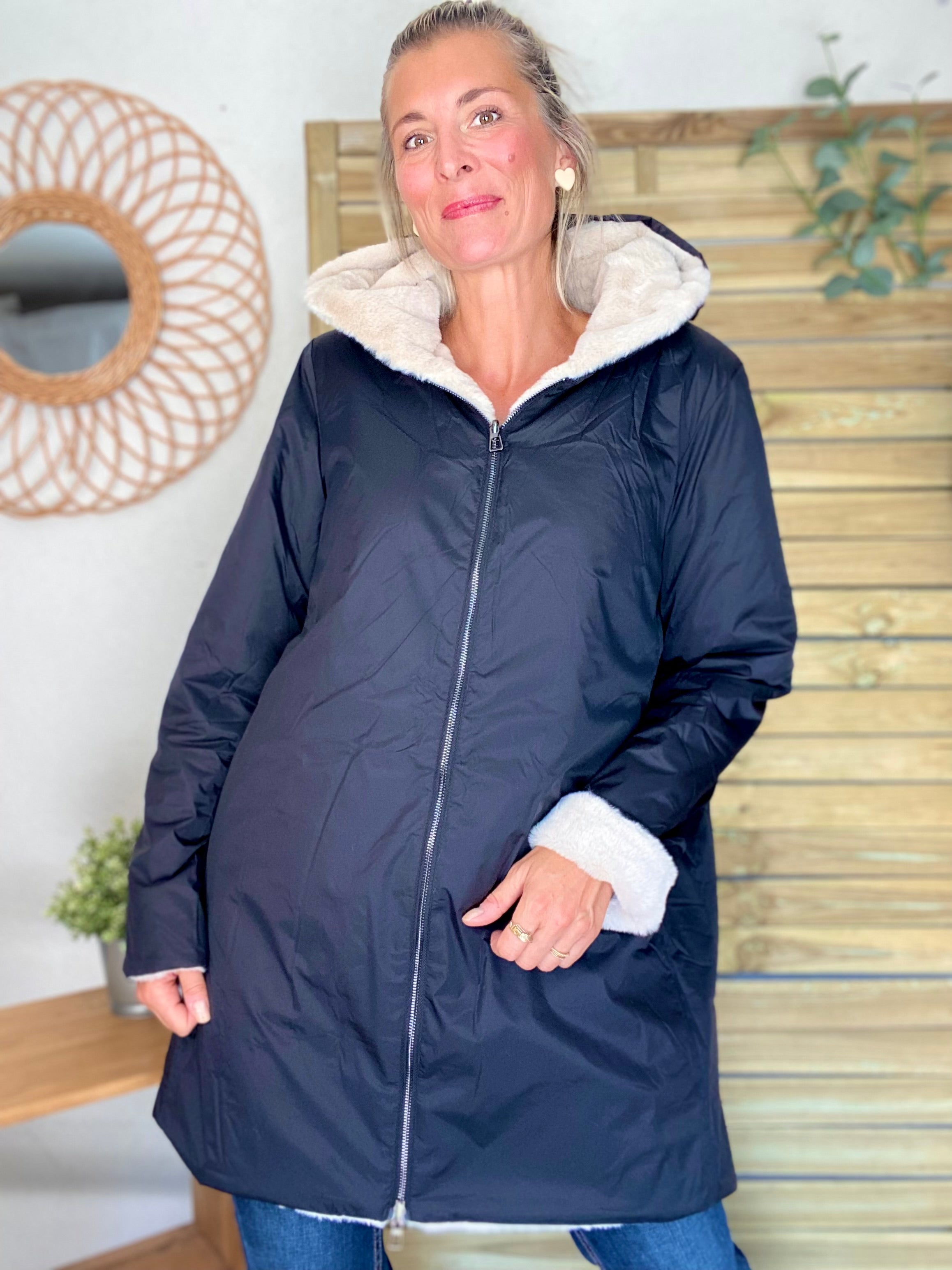 Parka Imperméable réversible fourrée Noir / Beige ALIX - LAURA JO