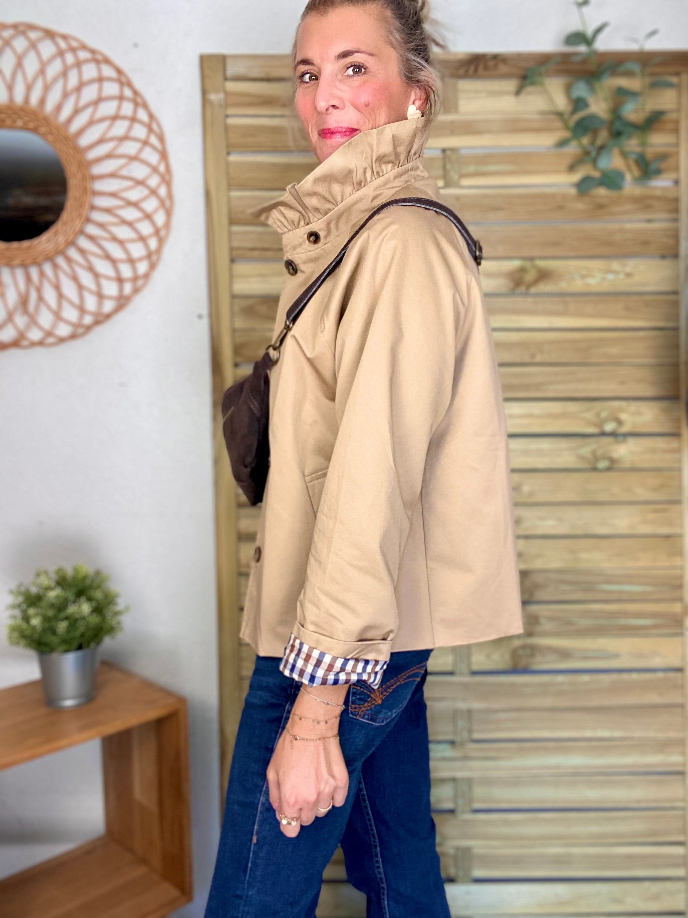 Veste Trench col victorien avec vichy - VICKY Beige