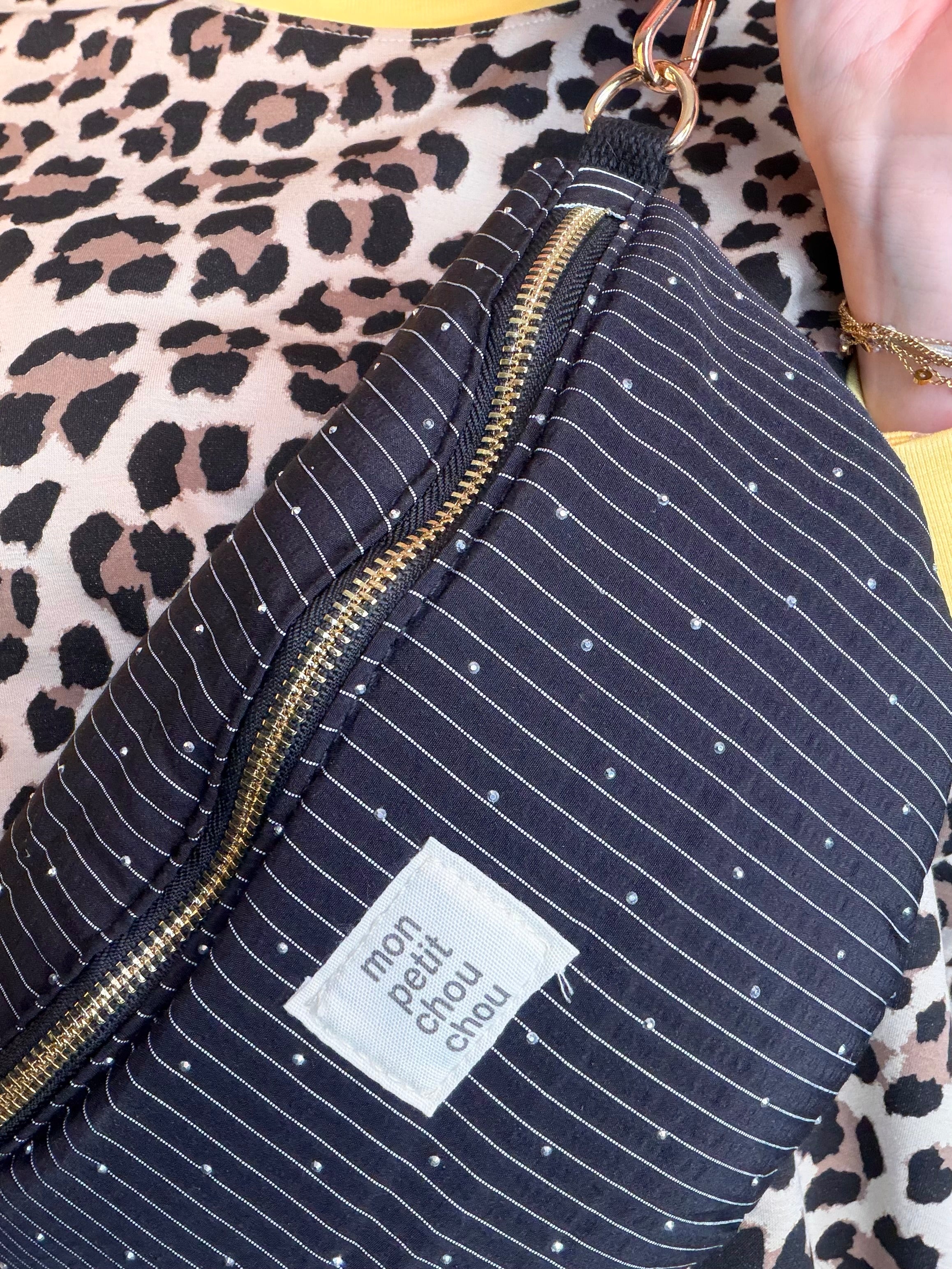 Sac banane avec strass BONNIE - Rayée noir