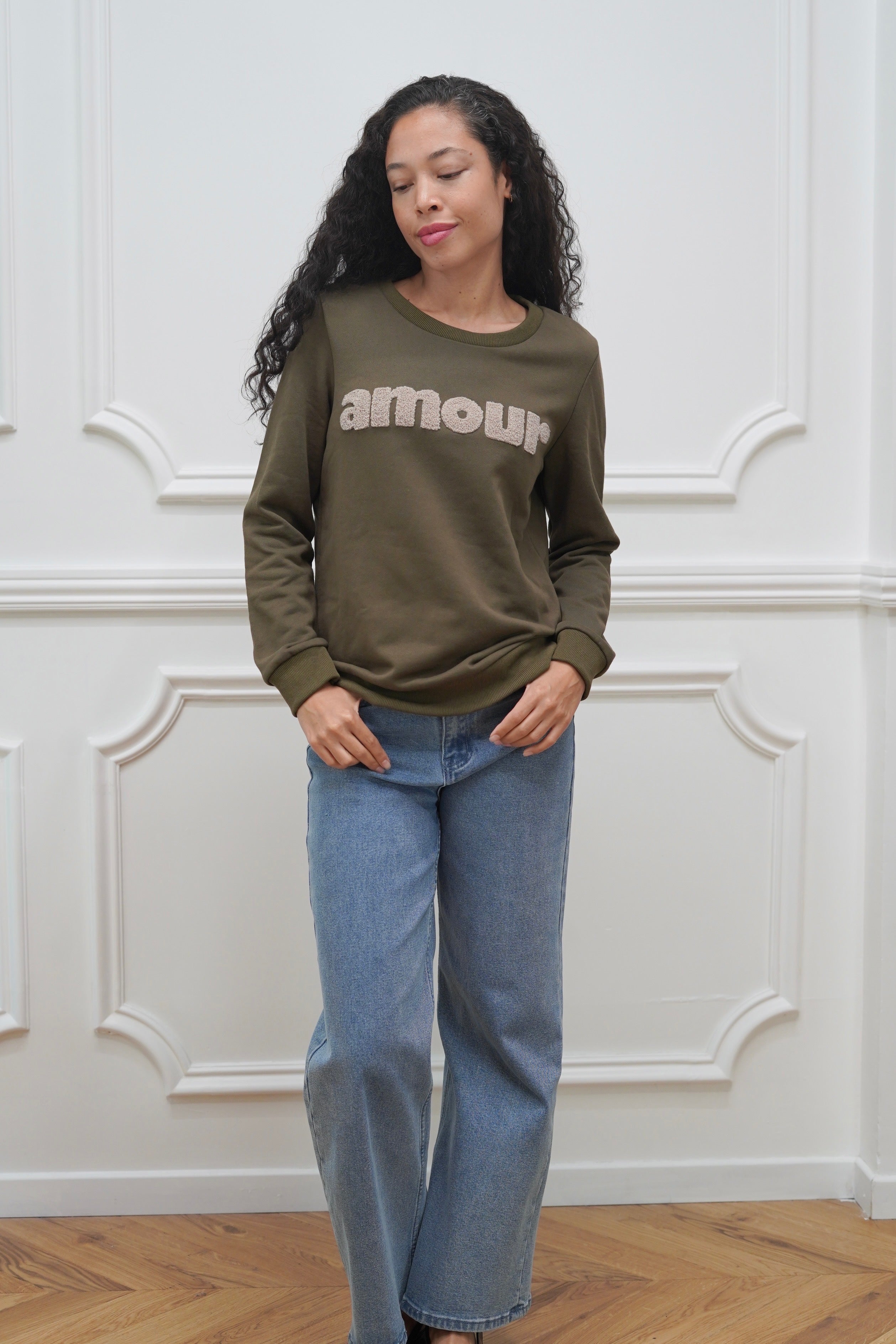 Sweat amour DORIA - Kaki / Beige