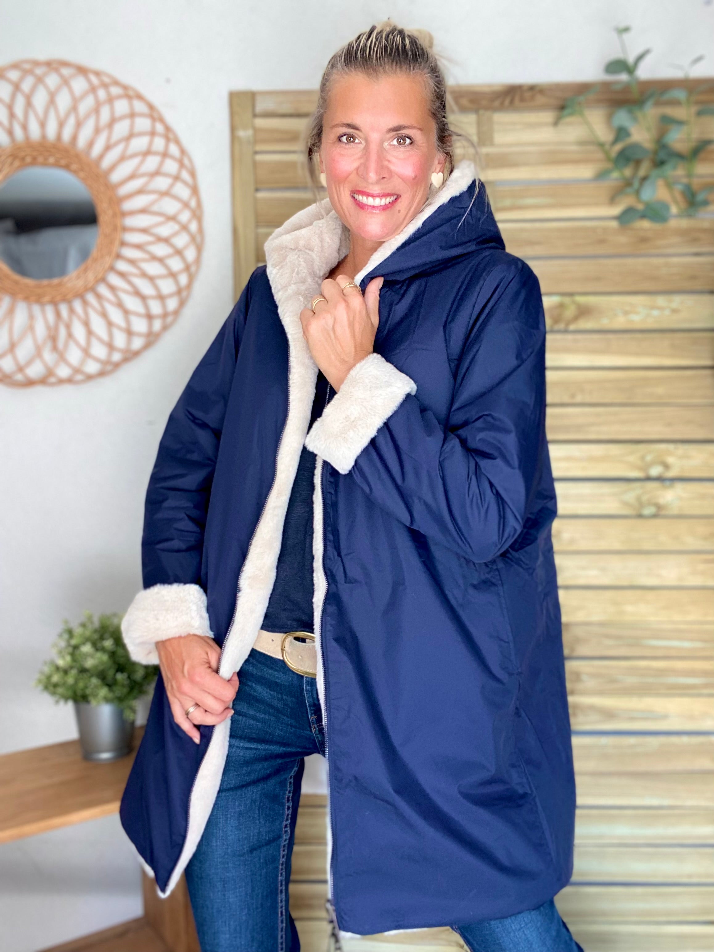 Parka Imperméable réversible fourrée Bleu marine / Beige ALIX - LAURA JO