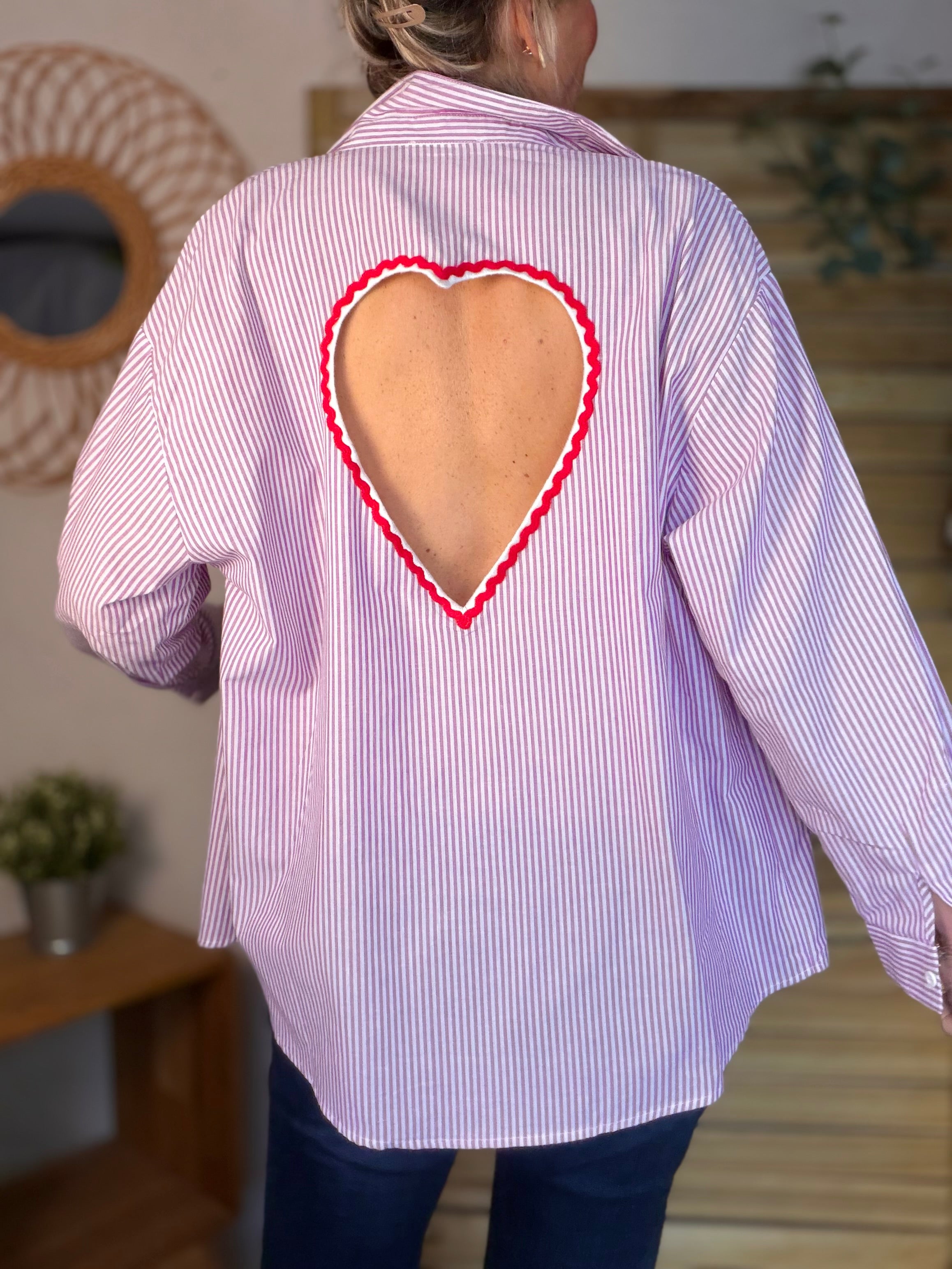 Chemise rayée rose cerise cœur ajouré dos ❤️ AMANDA